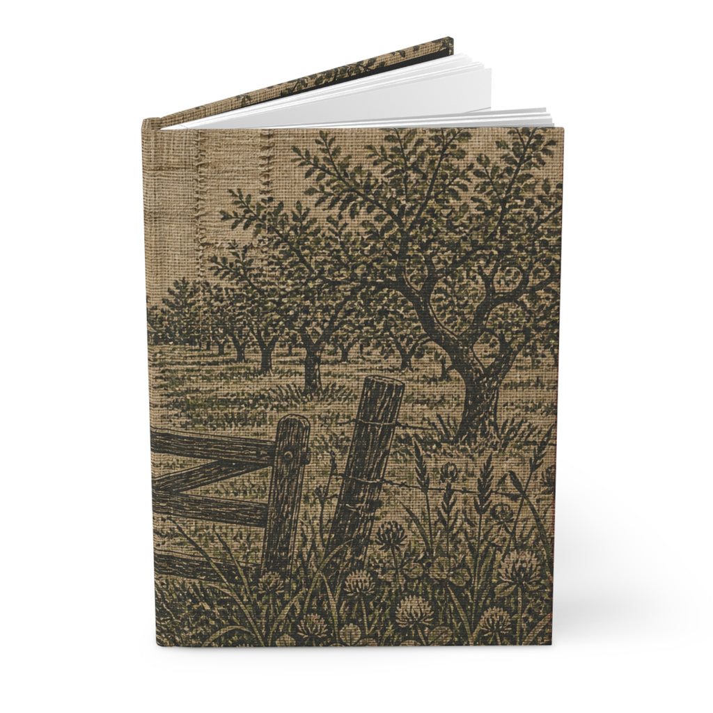 Hardcover Lined Journal – Grain-Sack Orchard Gate | 150-Page Notebook, 5.75x8