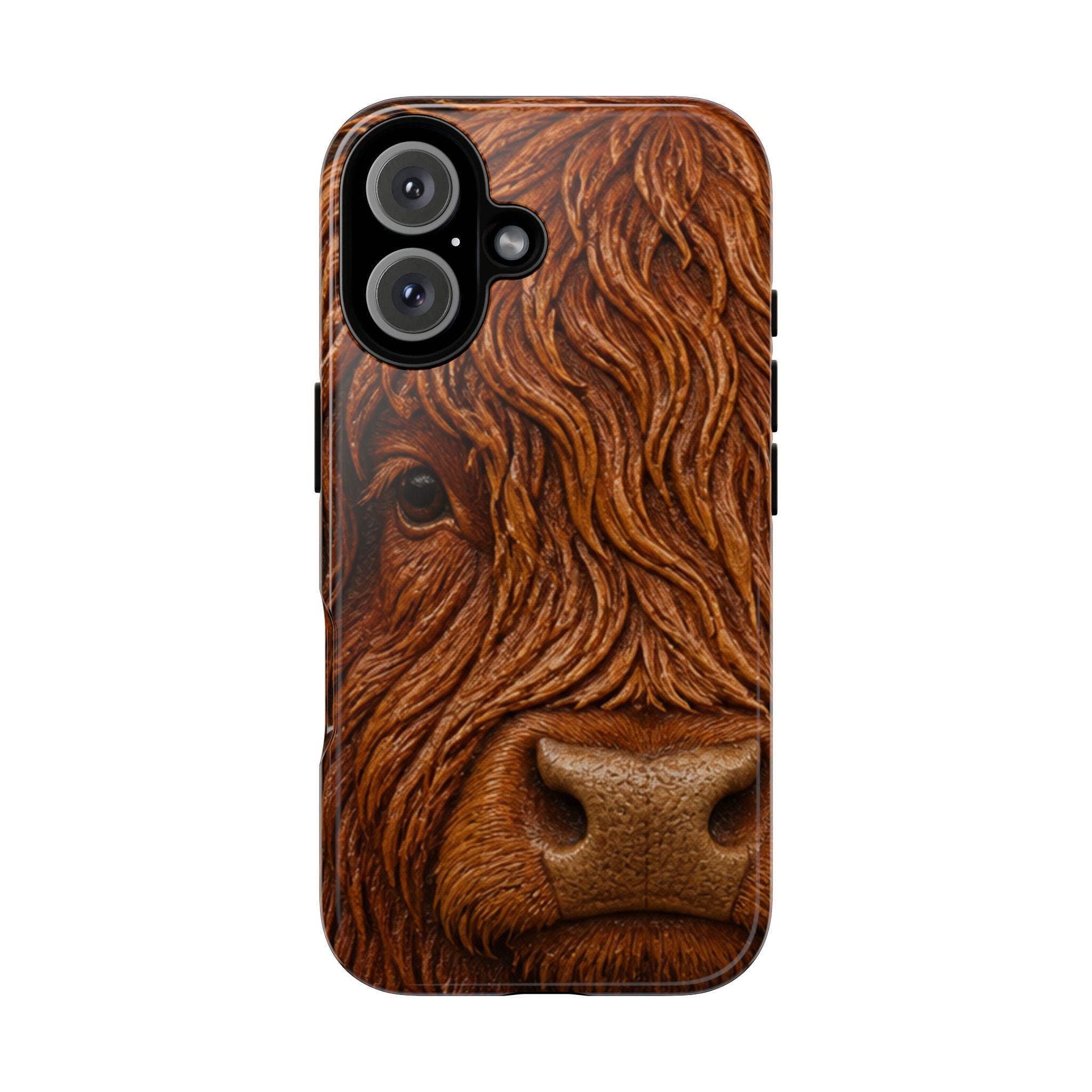 Highland Cow iPhone Case – Mini Highland - Tooled Leather Portrait | Tough Dual-Layer Case, iPhone 11–17