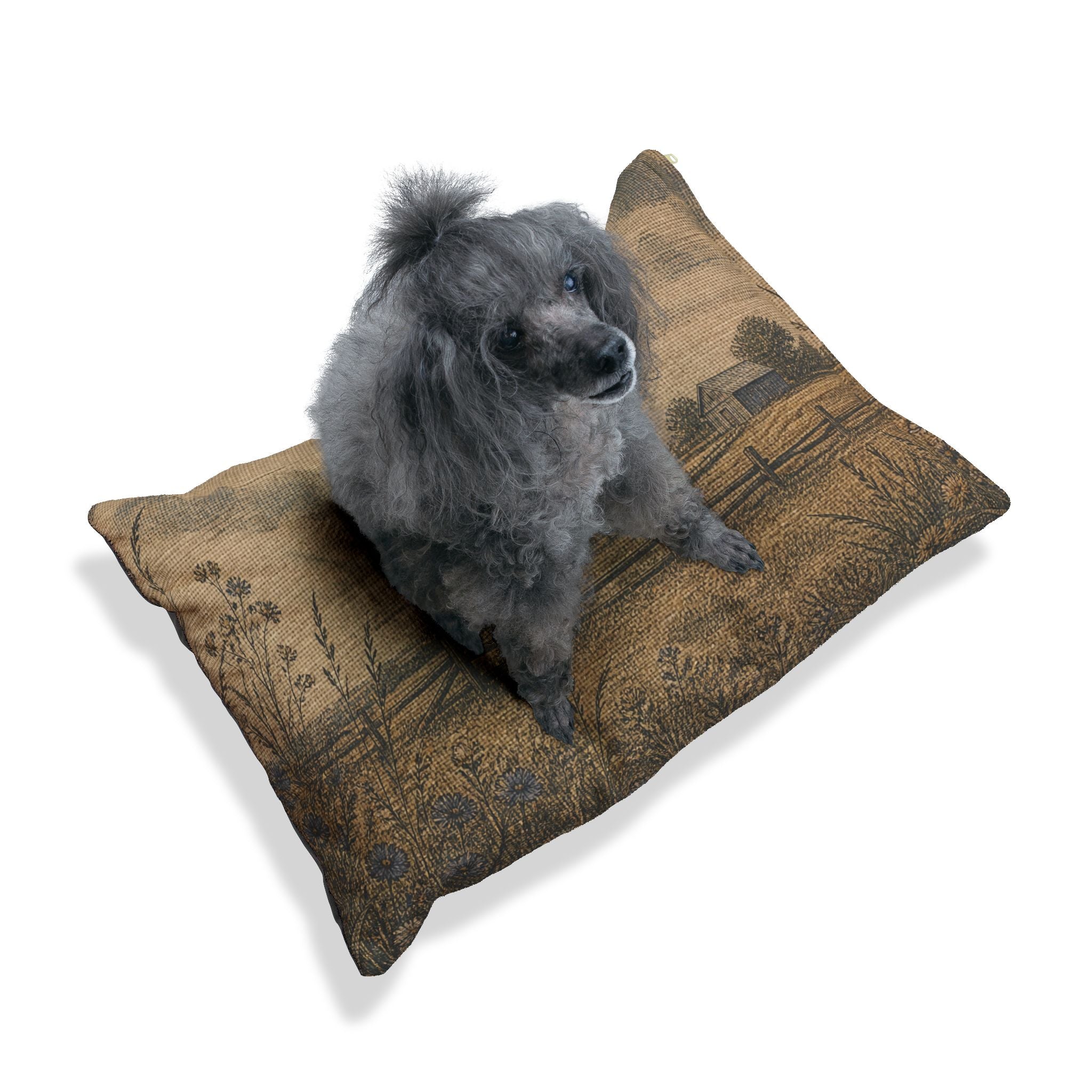 Washable Dog Bed – Linen Field & Barn | Soft Fleece Pet Bed, 3 Sizes