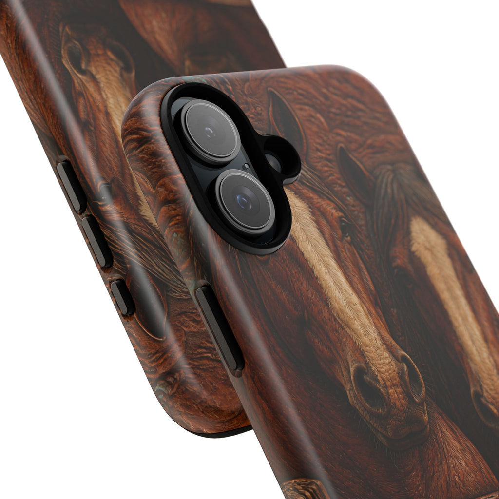 Draft Horse iPhone Case – Draft Horses at the Fence Tooled Leather | Tough Dual-Layer Case, iPhone 11–17