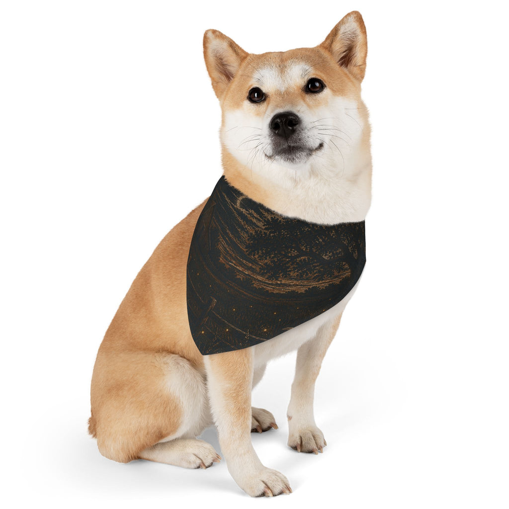 Firefly Dog Bandana Collar – Night Linocut Fireflies | Machine-Washable, S–XL