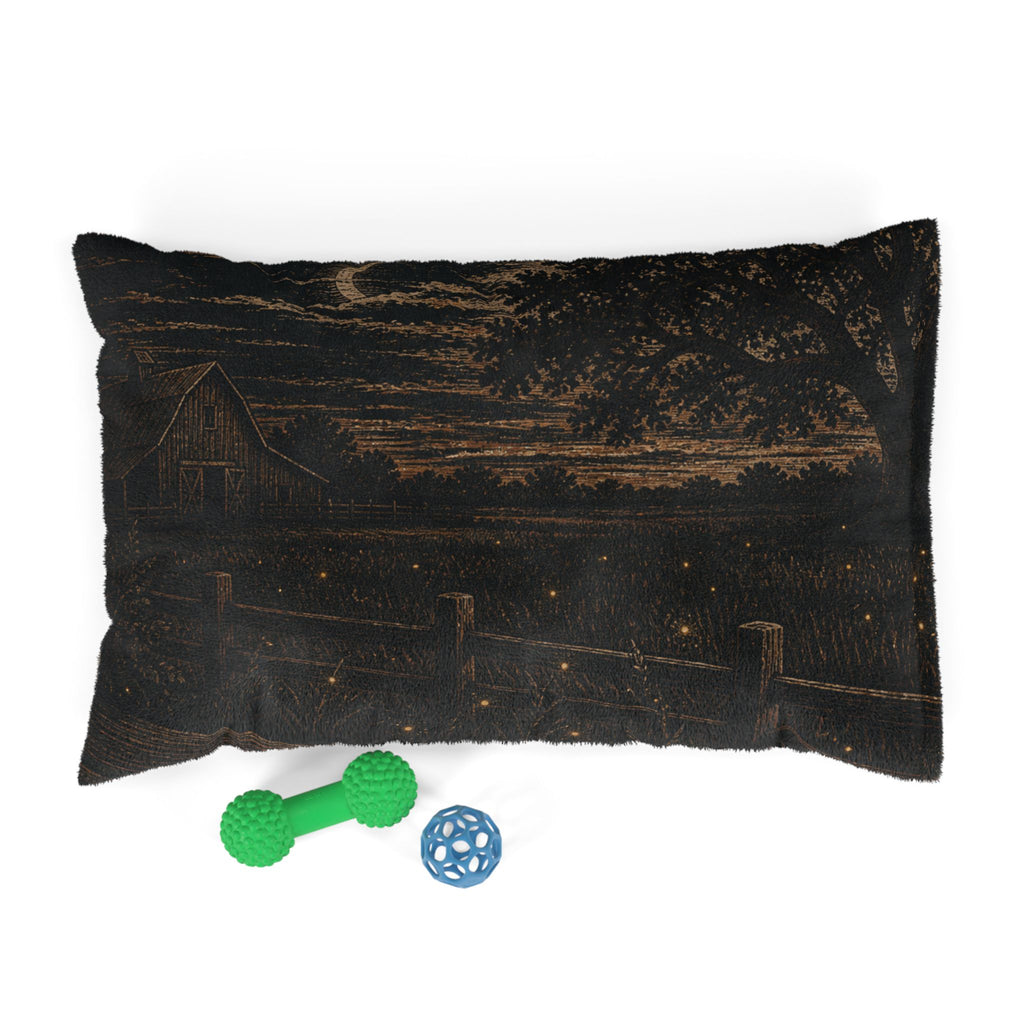 Firefly Washable Dog Bed – Night Linocut Fireflies | Soft Fleece Pet Bed, 3 Sizes