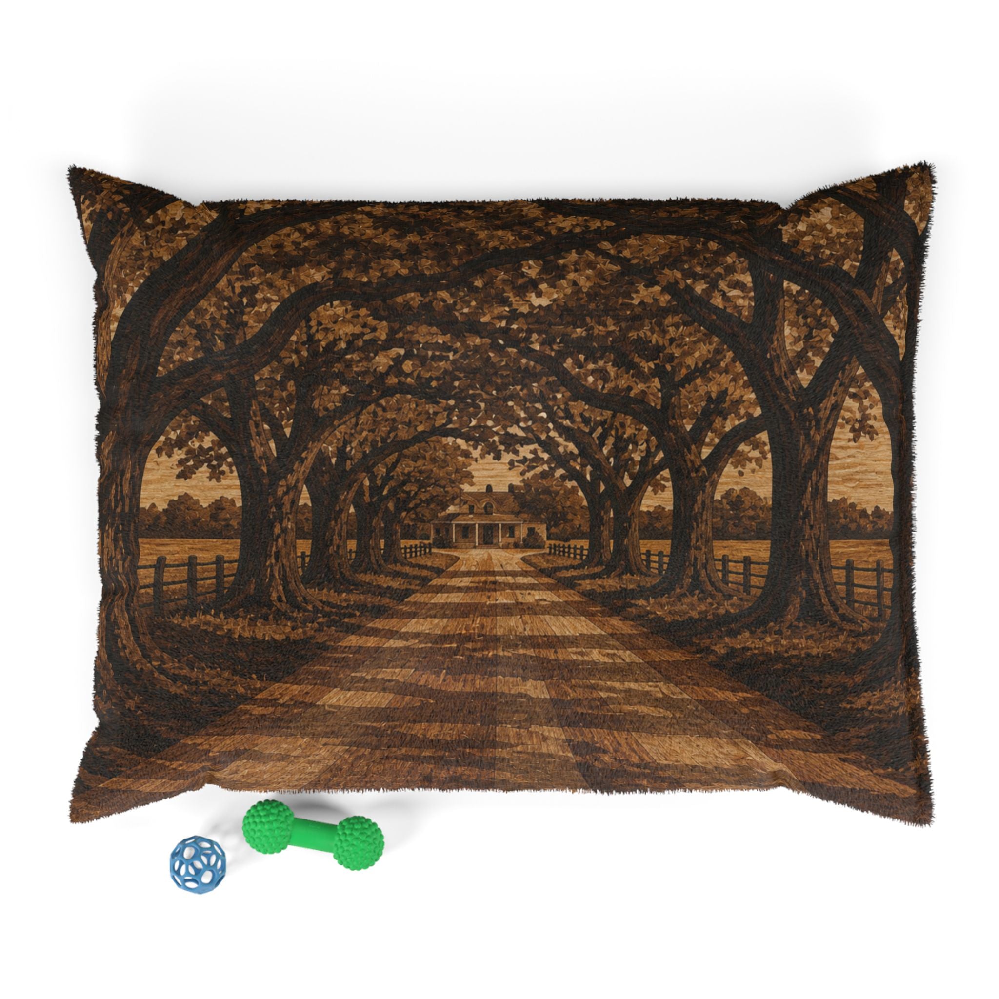 Washable Dog Bed – Marquetry Live-Oak Lane | Soft Fleece Pet Bed, 3 Sizes