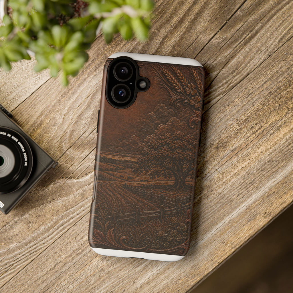 iPhone Case – Tooled Field Landscape | Tough Dual-Layer Case, iPhone 11–17