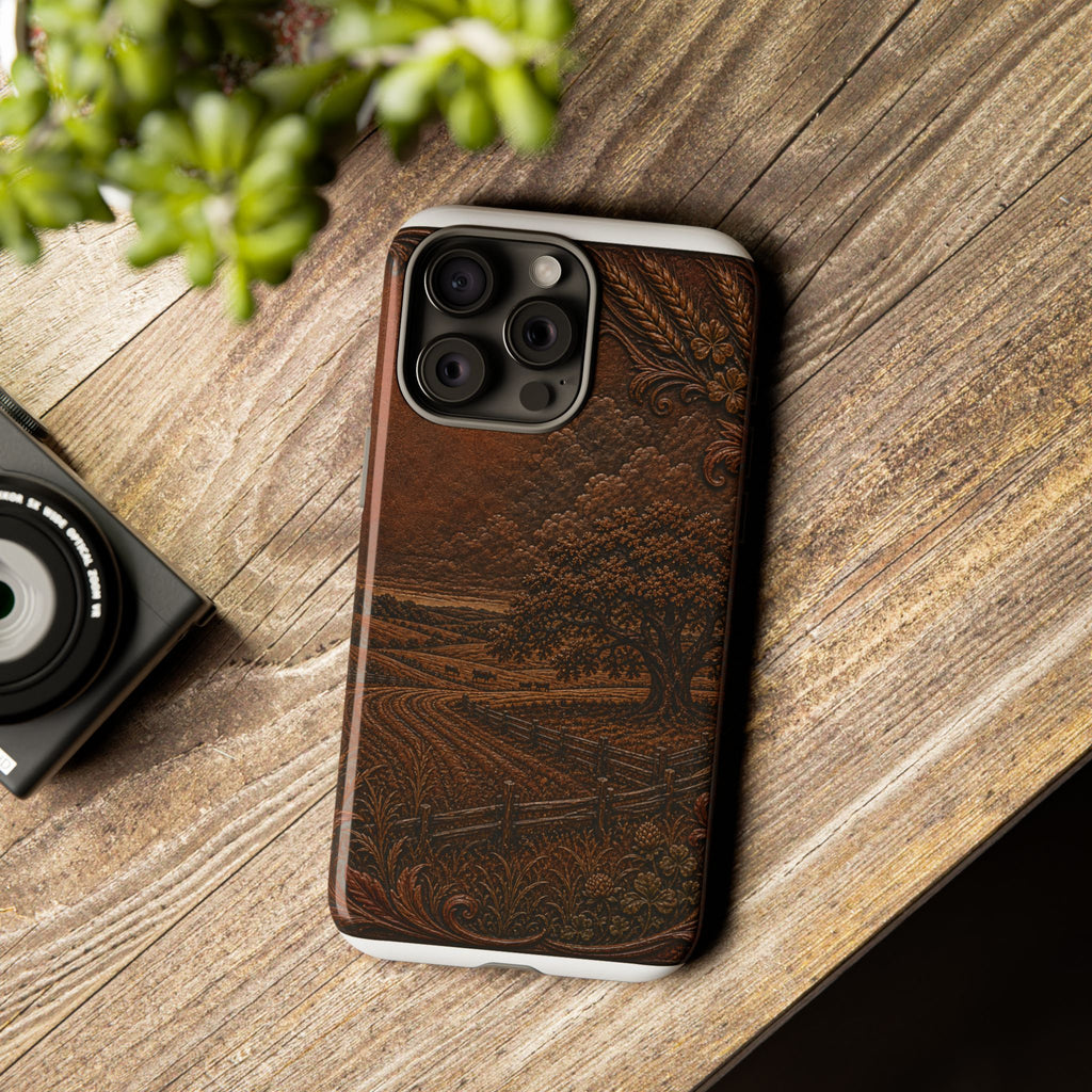 iPhone Case – Tooled Field Landscape | Tough Dual-Layer Case, iPhone 11–17