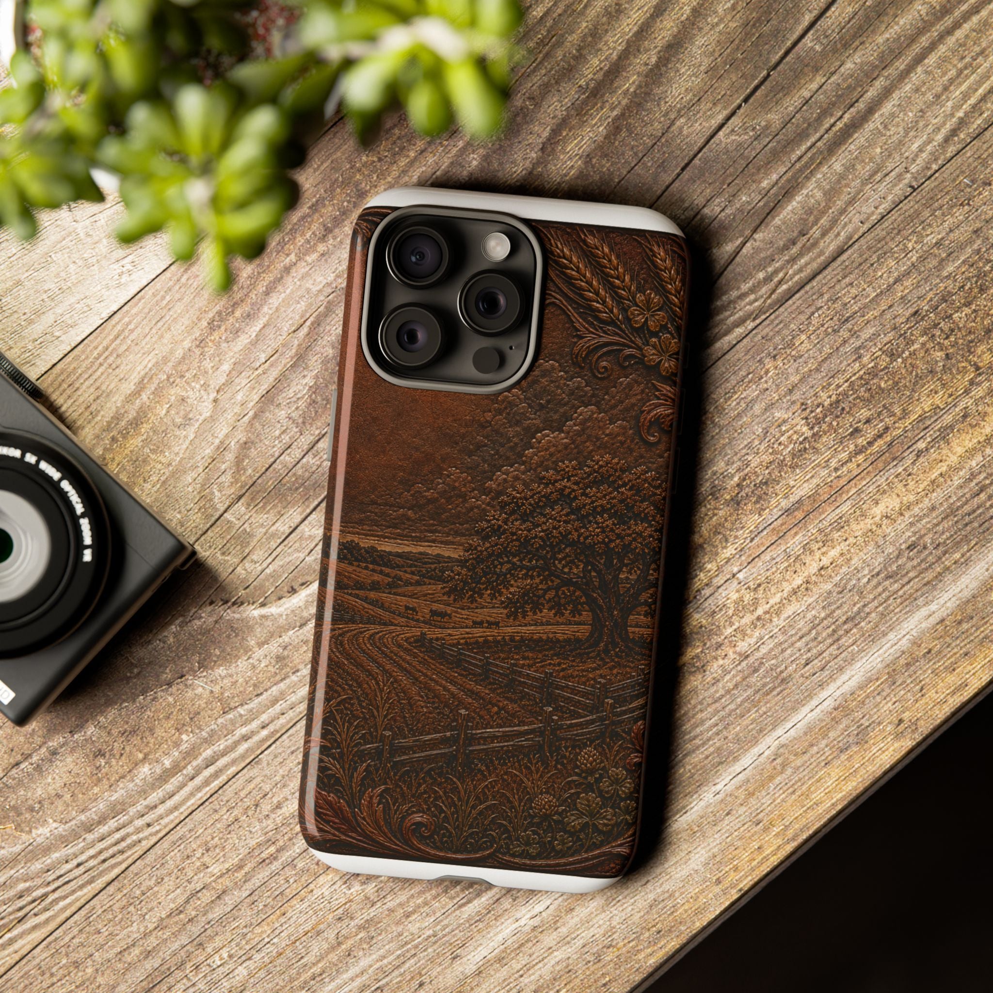 iPhone Case – Tooled Field Landscape | Tough Dual-Layer Case, iPhone 11–17
