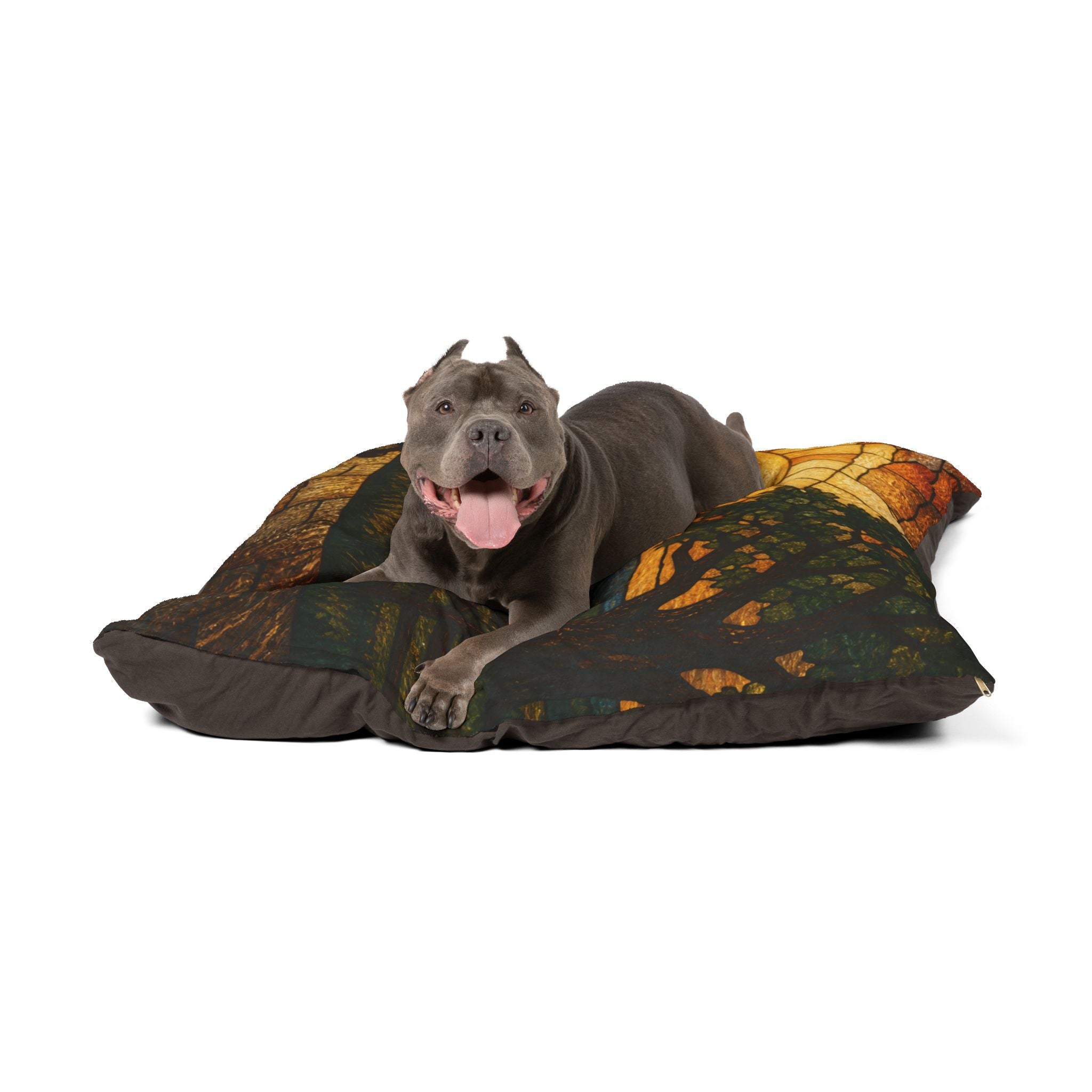 Washable Dog Bed – Stained Glass Porch Sunrise | Soft Fleece Pet Bed, 3 Sizes