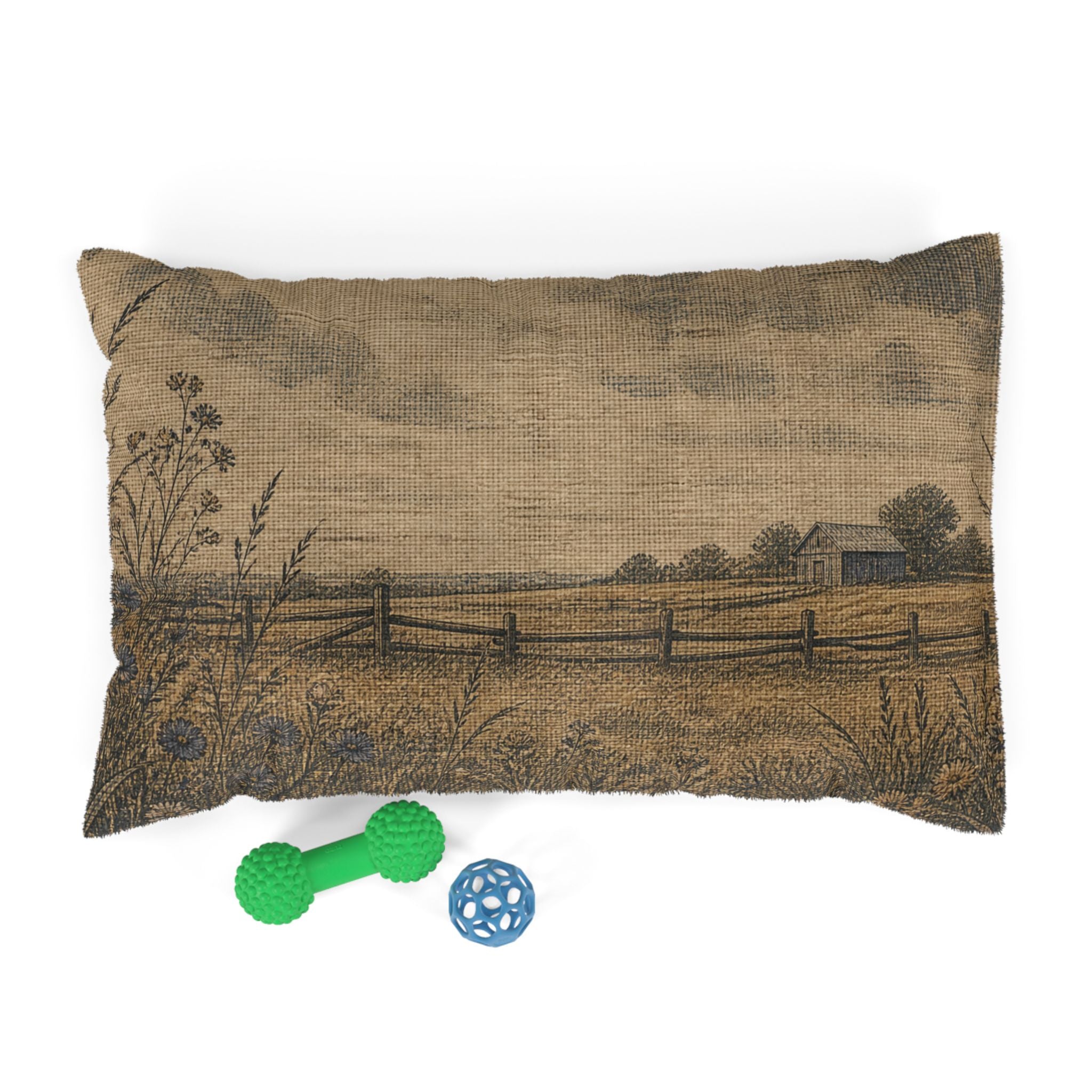 Washable Dog Bed – Linen Field & Barn | Soft Fleece Pet Bed, 3 Sizes
