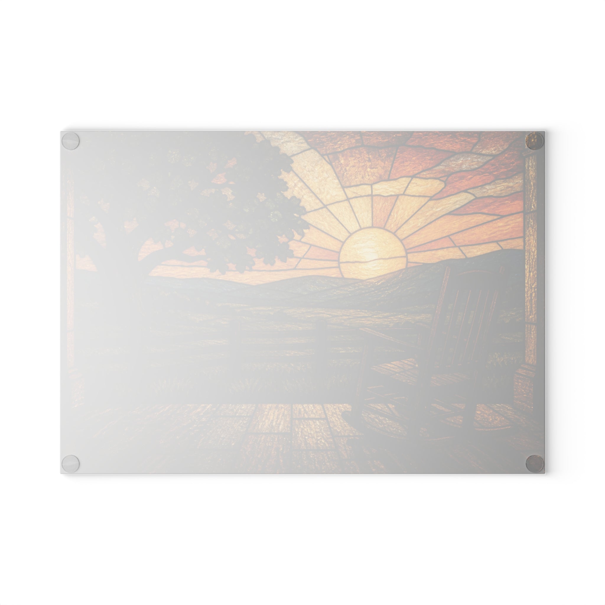 Glass Cutting Board – Stained Glass Porch Sunrise | Tempered Glass Charcuterie & Serving Board