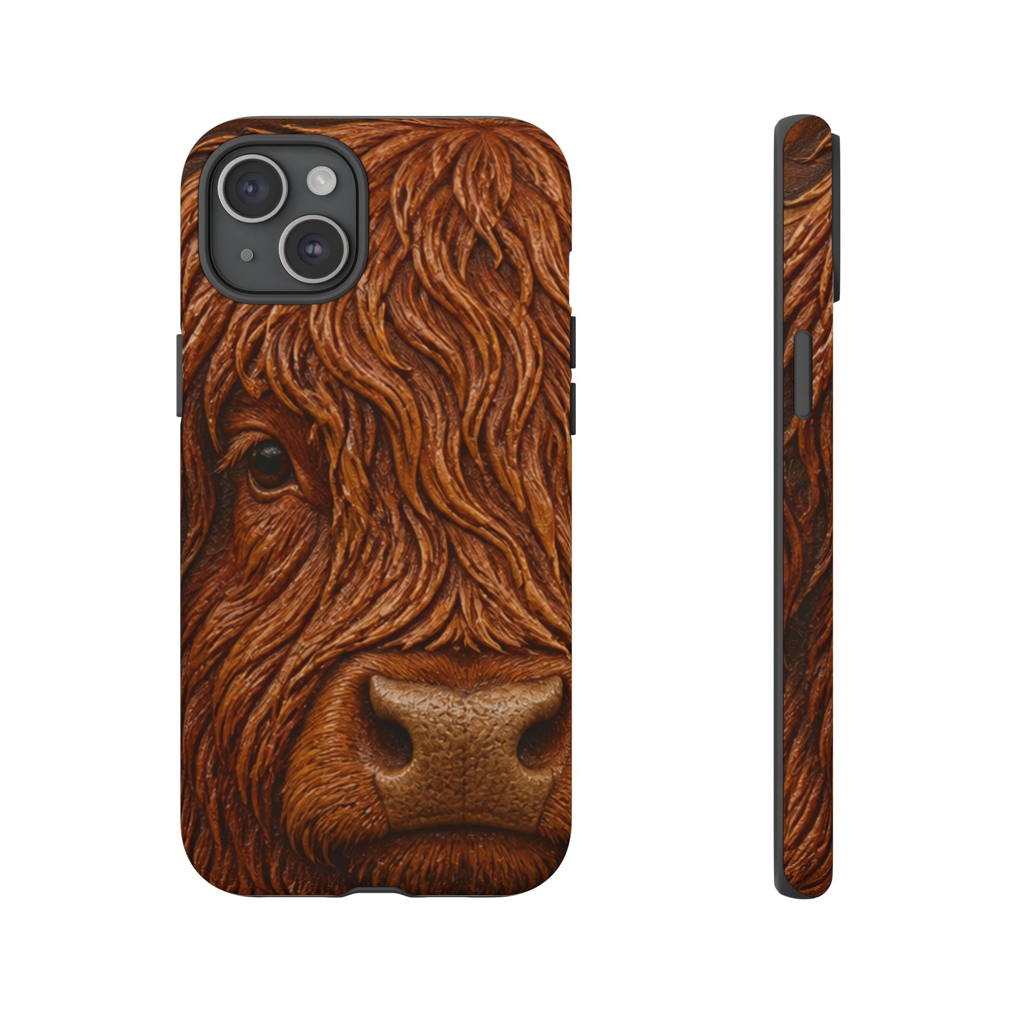 Highland Cow iPhone Case – Mini Highland - Tooled Leather Portrait | Tough Dual-Layer Case, iPhone 11–17