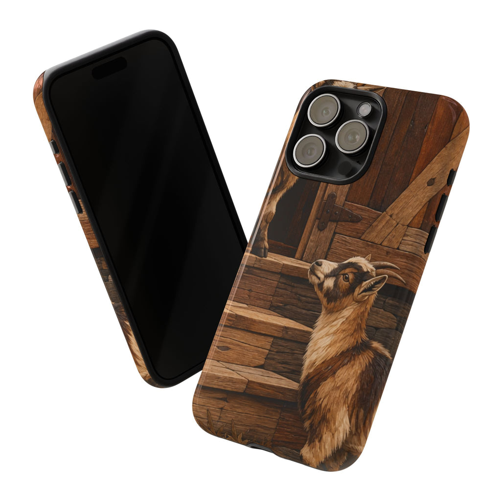 Goat iPhone Case – Pygmy Goats - Marquetry Barn Steps | Tough Dual-Layer Case, iPhone 11–17