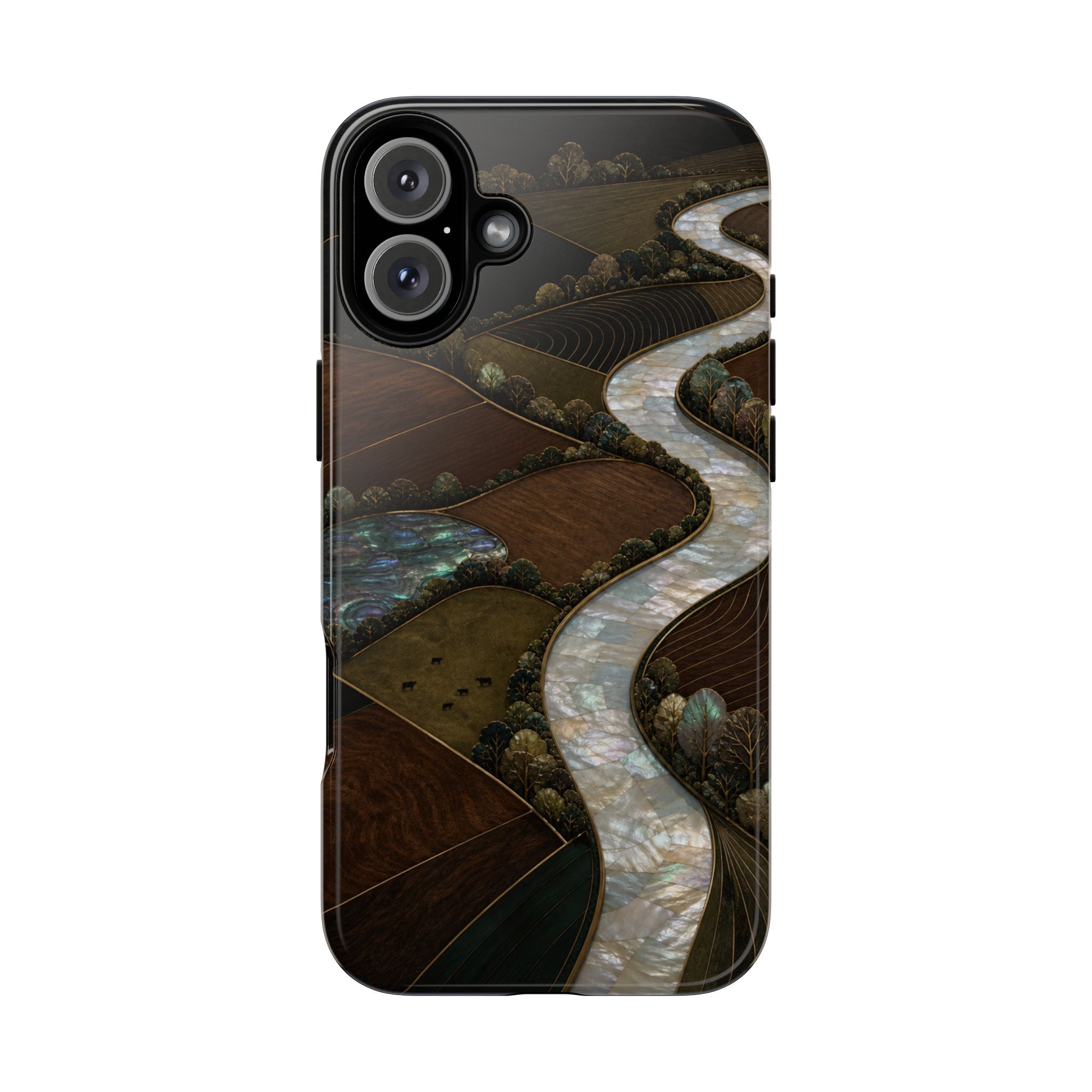 iPhone Case – River Fields Mother of Pearl | Tough Dual-Layer Case, iPhone 11–17