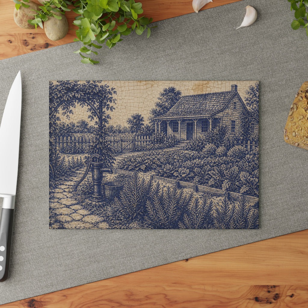 Glass Cutting Board – Transferware Kitchen Garden | Tempered Glass Charcuterie & Serving Board