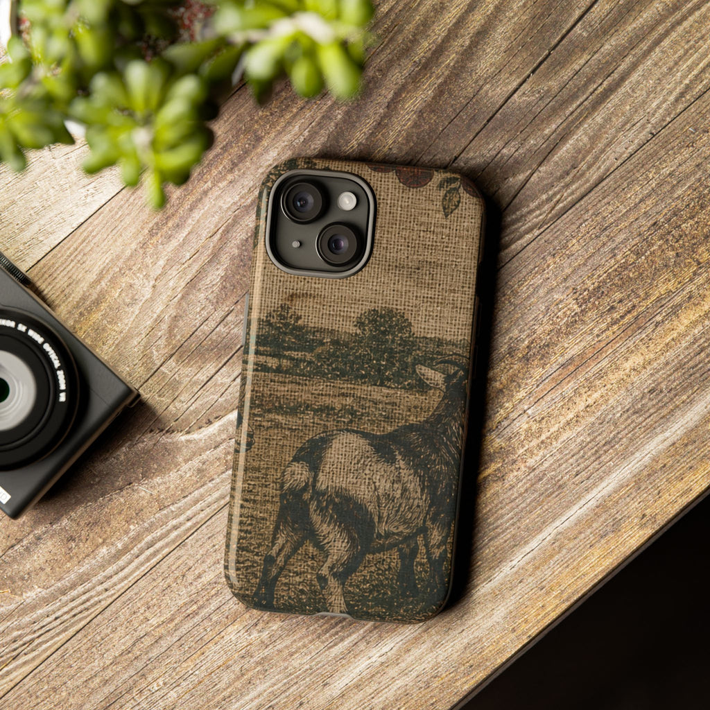 Goat iPhone Case – Pygmy Goats - Grain-Sack Orchard Gate | Tough Dual-Layer Case, iPhone 11–17