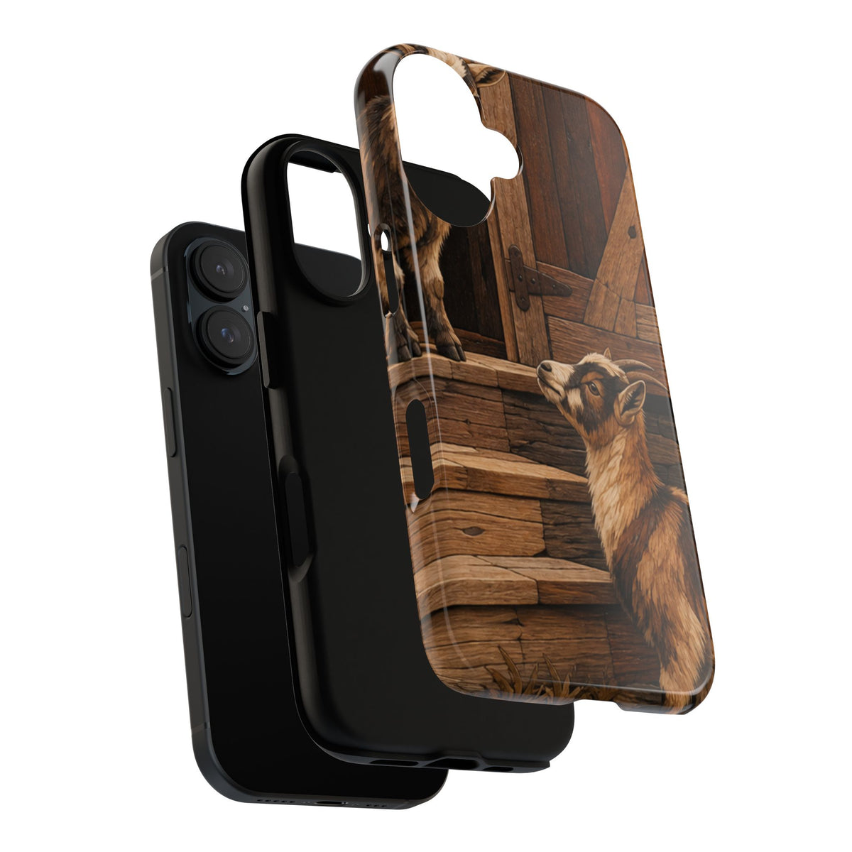 Goat iPhone Case – Pygmy Goats - Marquetry Barn Steps | Tough Dual-Layer Case, iPhone 11–17