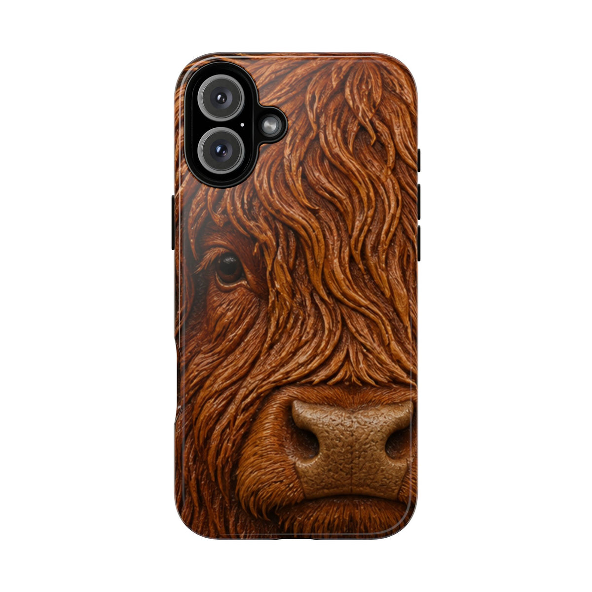 Highland Cow iPhone Case – Mini Highland - Tooled Leather Portrait | Tough Dual-Layer Case, iPhone 11–17