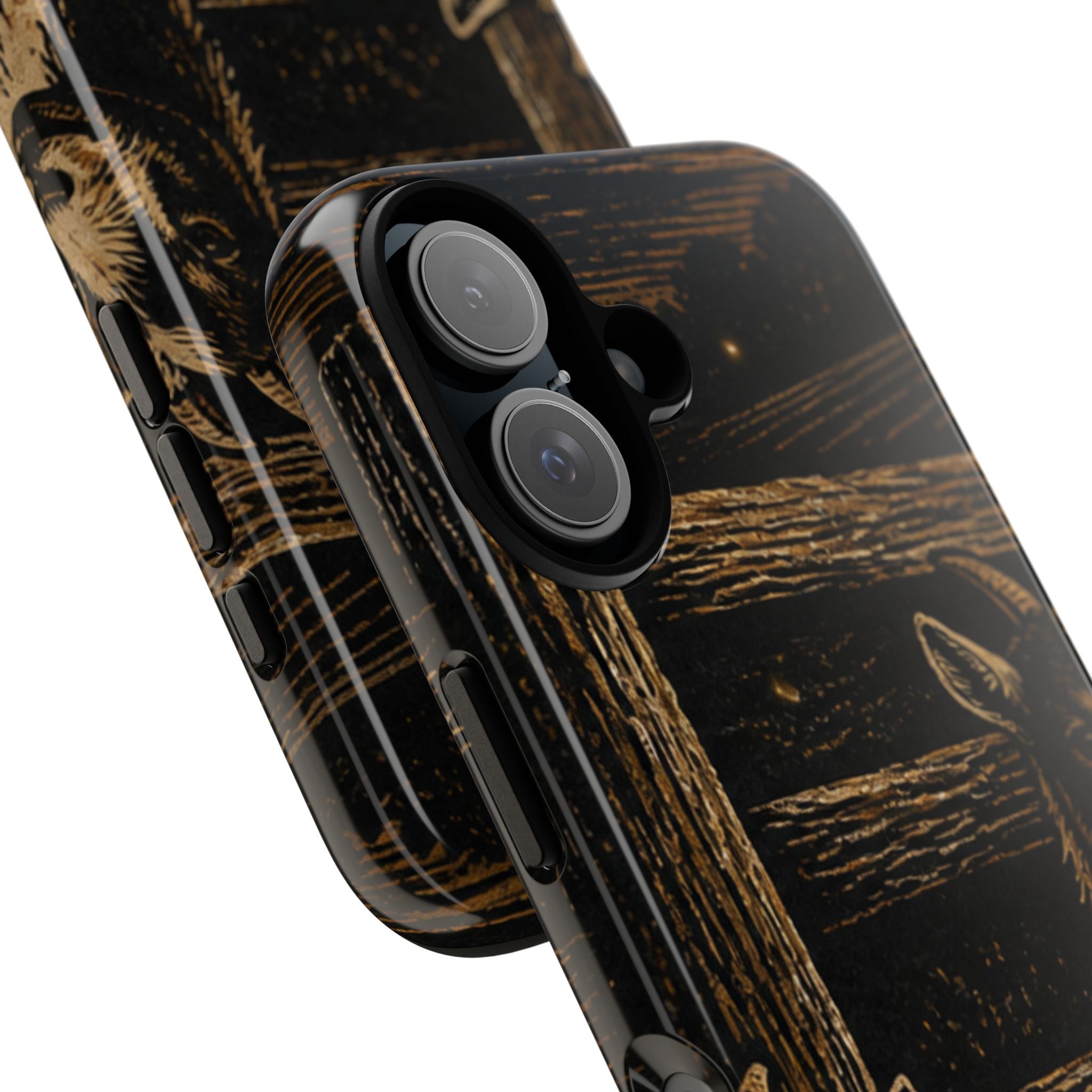 Goat iPhone Case – Pygmy Goats - Night Linocut Fireflies | Tough Dual-Layer Case, iPhone 11–17