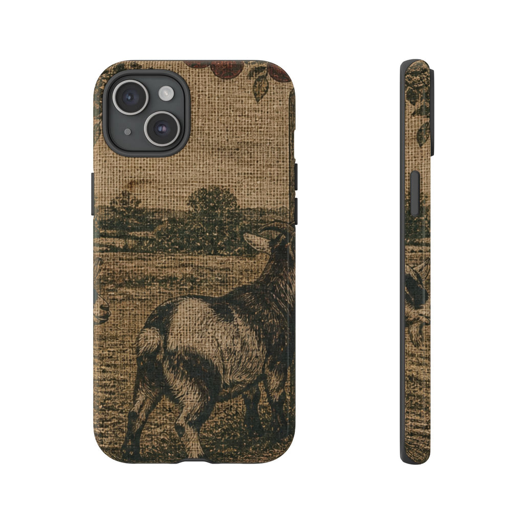 Goat iPhone Case – Pygmy Goats - Grain-Sack Orchard Gate | Tough Dual-Layer Case, iPhone 11–17