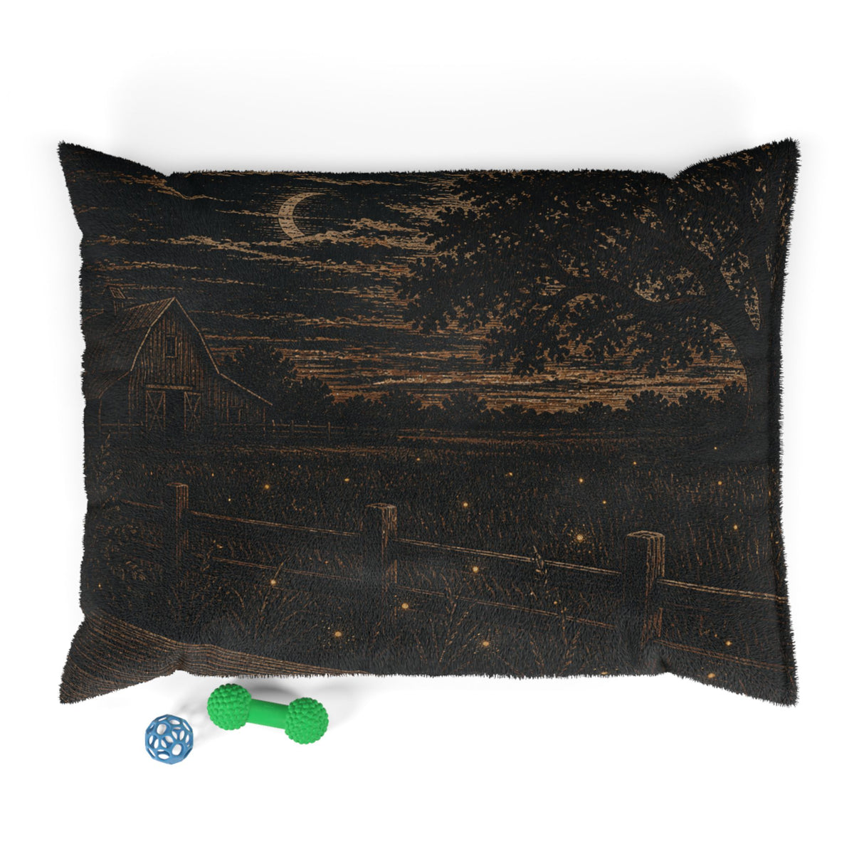 Firefly Washable Dog Bed – Night Linocut Fireflies | Soft Fleece Pet Bed, 3 Sizes