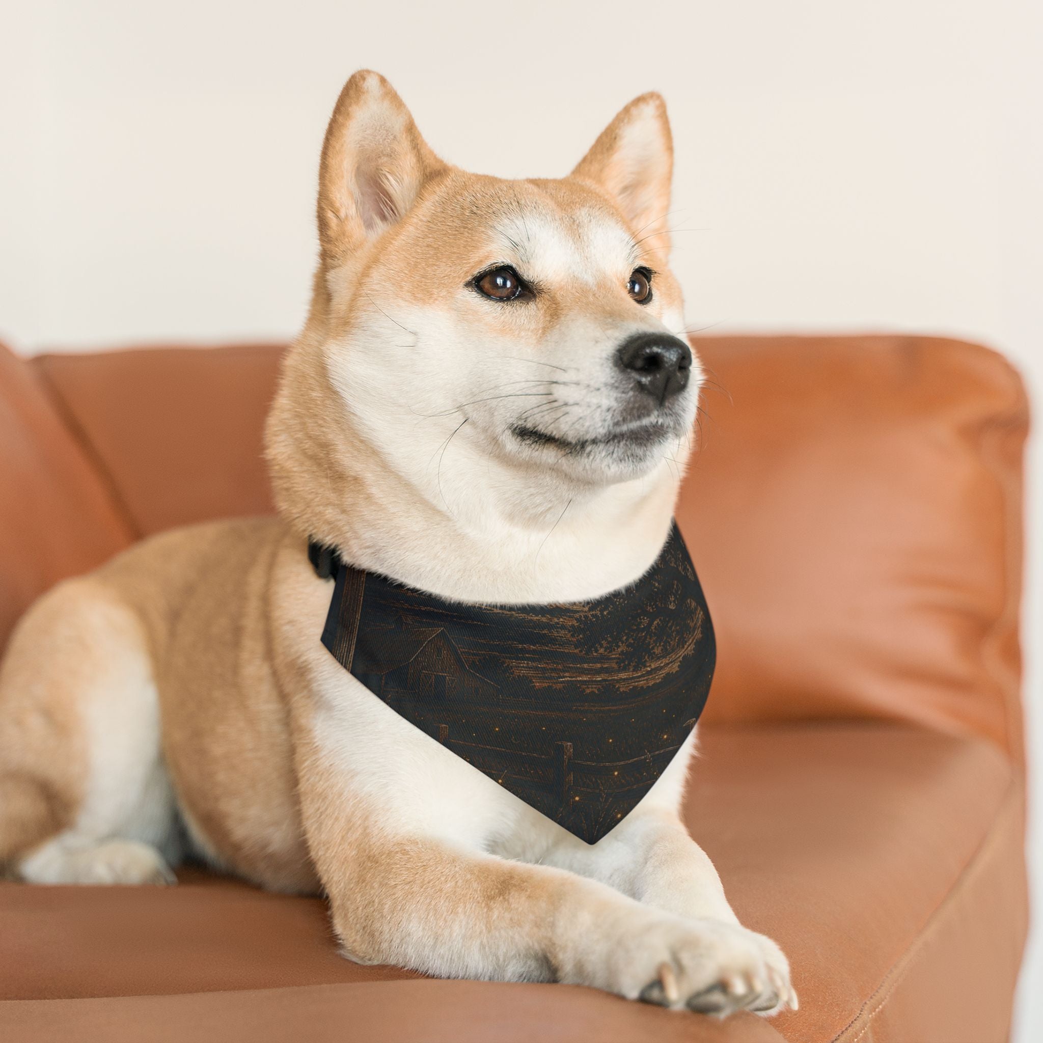 Firefly Dog Bandana Collar – Night Linocut Fireflies | Machine-Washable, S–XL