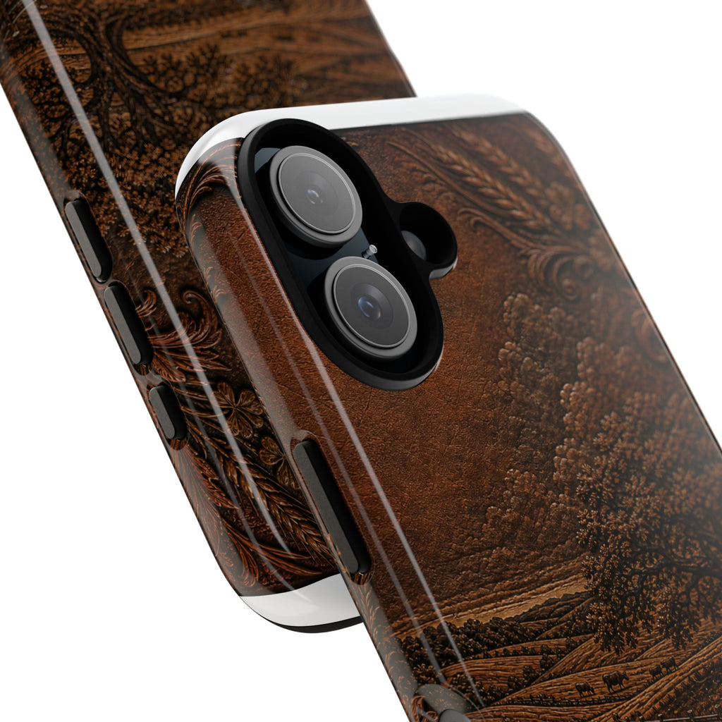 iPhone Case – Tooled Field Landscape | Tough Dual-Layer Case, iPhone 11–17