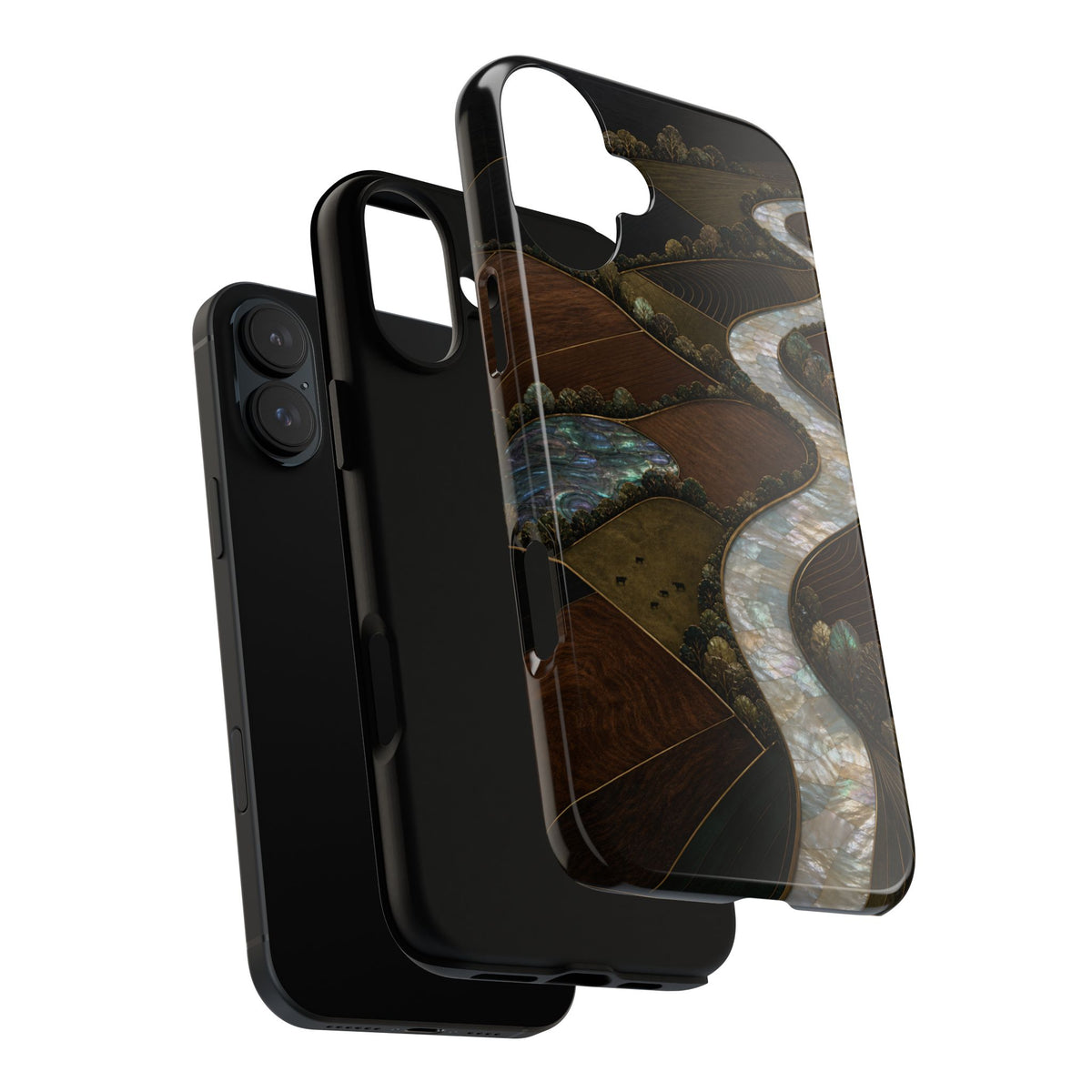 iPhone Case – River Fields Mother of Pearl | Tough Dual-Layer Case, iPhone 11–17