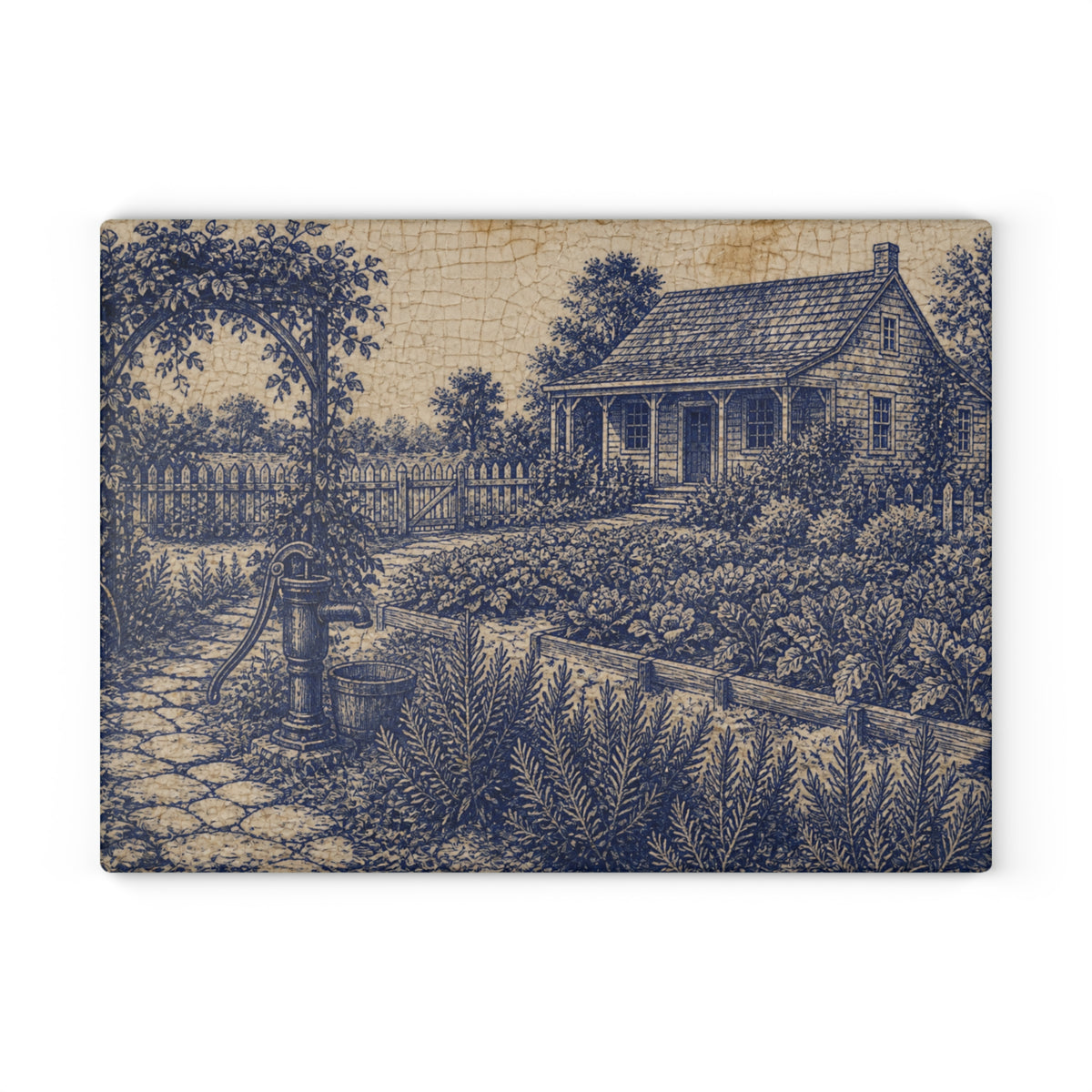 Glass Cutting Board – Transferware Kitchen Garden | Tempered Glass Charcuterie & Serving Board