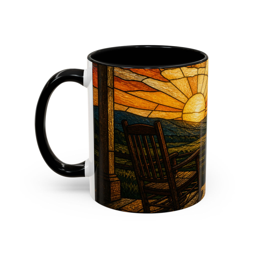 Farmhouse Coffee Mug – Stained Glass Porch Sunrise | Ceramic Accent Mug, 11oz or 15oz