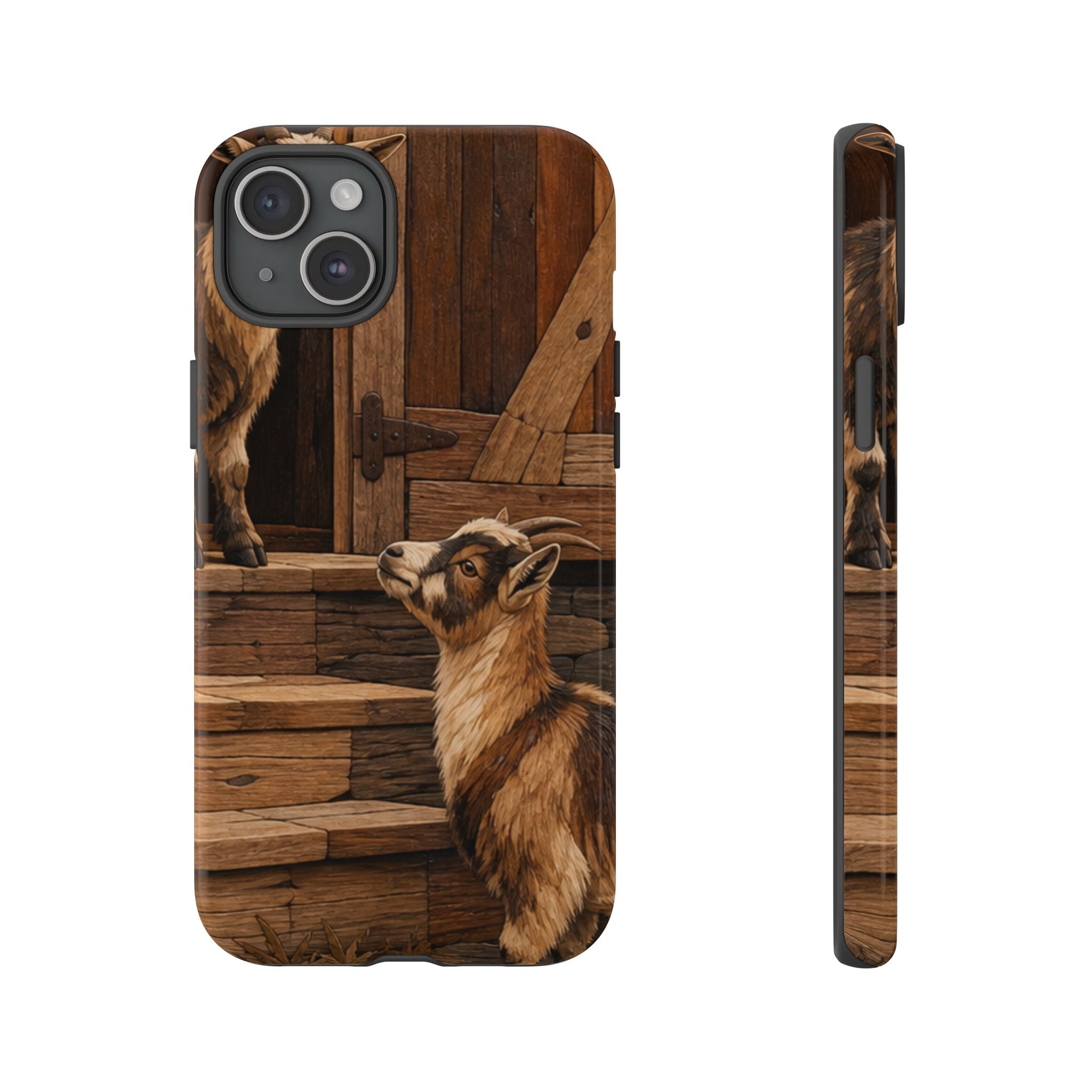 Goat iPhone Case – Pygmy Goats - Marquetry Barn Steps | Tough Dual-Layer Case, iPhone 11–17