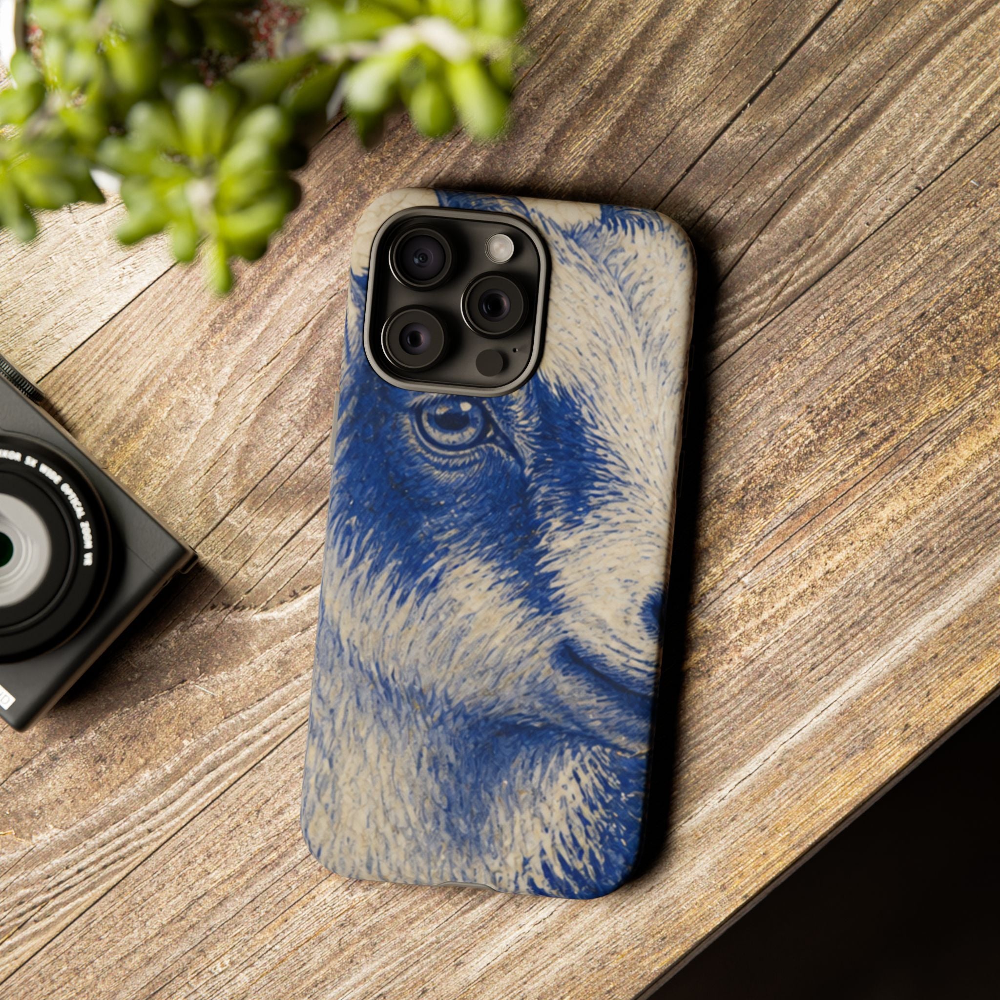 Goat iPhone Case – Pygmy Goat - Cobalt Transferware Portrait | Tough Dual-Layer Case, iPhone 11–17