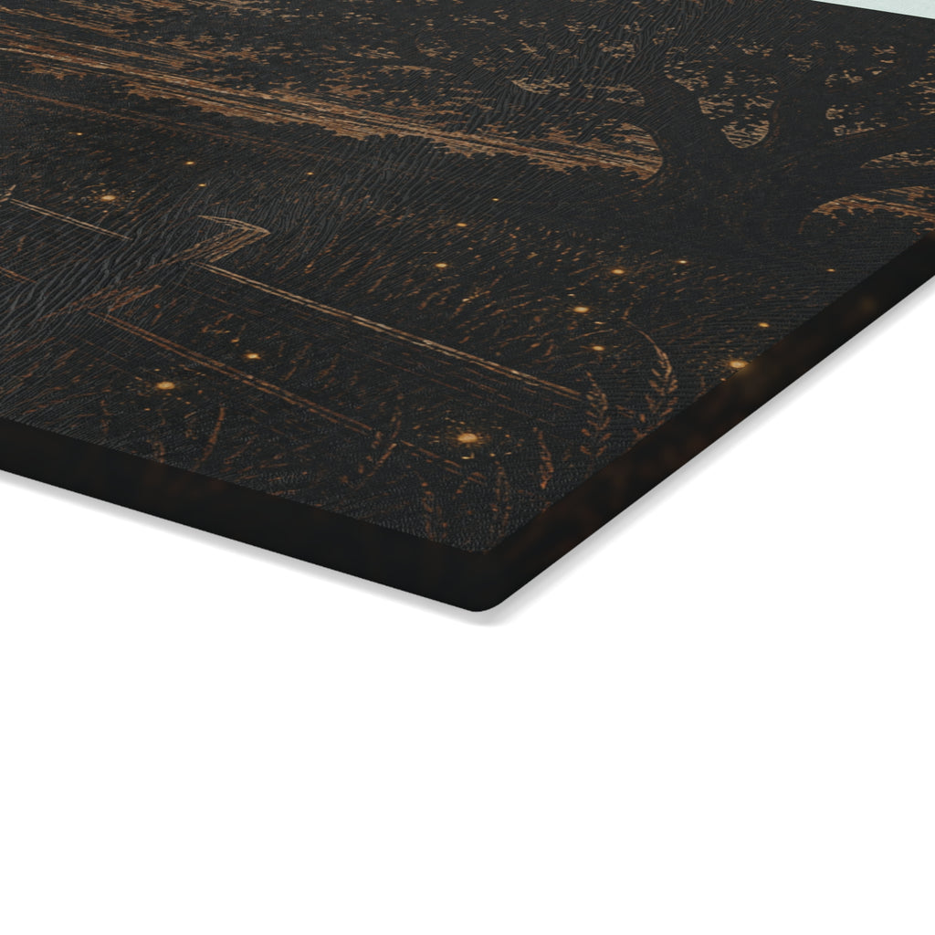 Firefly Glass Cutting Board – Night Linocut Fireflies | Tempered Glass Charcuterie & Serving Board