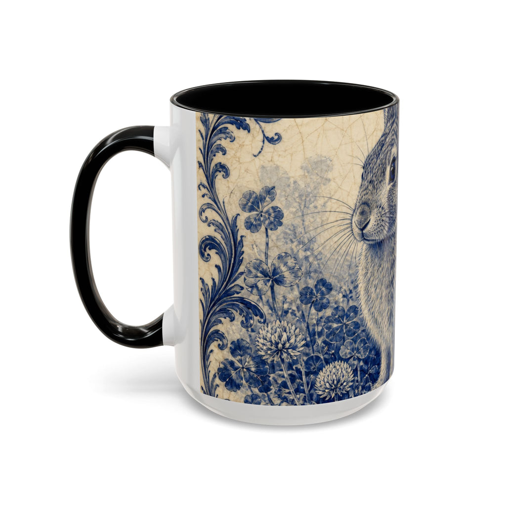 Rabbit Farmhouse Coffee Mug – Rabbit in the Clover Cobalt Transferware | Ceramic Accent Mug, 11oz or 15oz