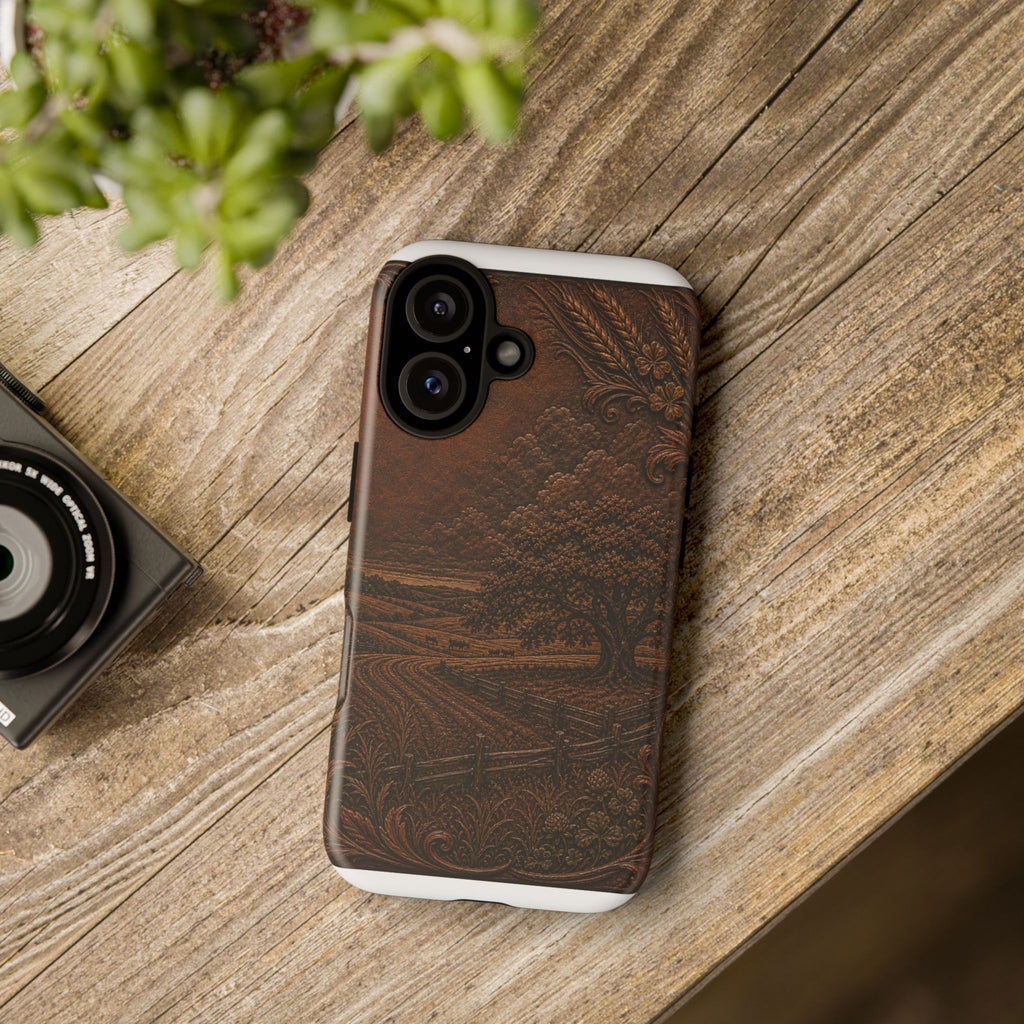 iPhone Case – Tooled Field Landscape | Tough Dual-Layer Case, iPhone 11–17