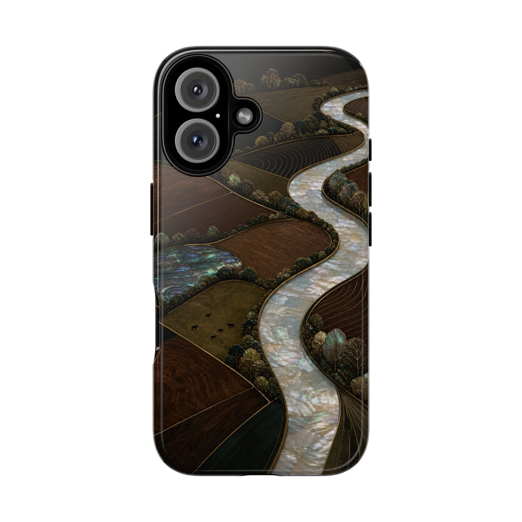iPhone Case – River Fields Mother of Pearl | Tough Dual-Layer Case, iPhone 11–17