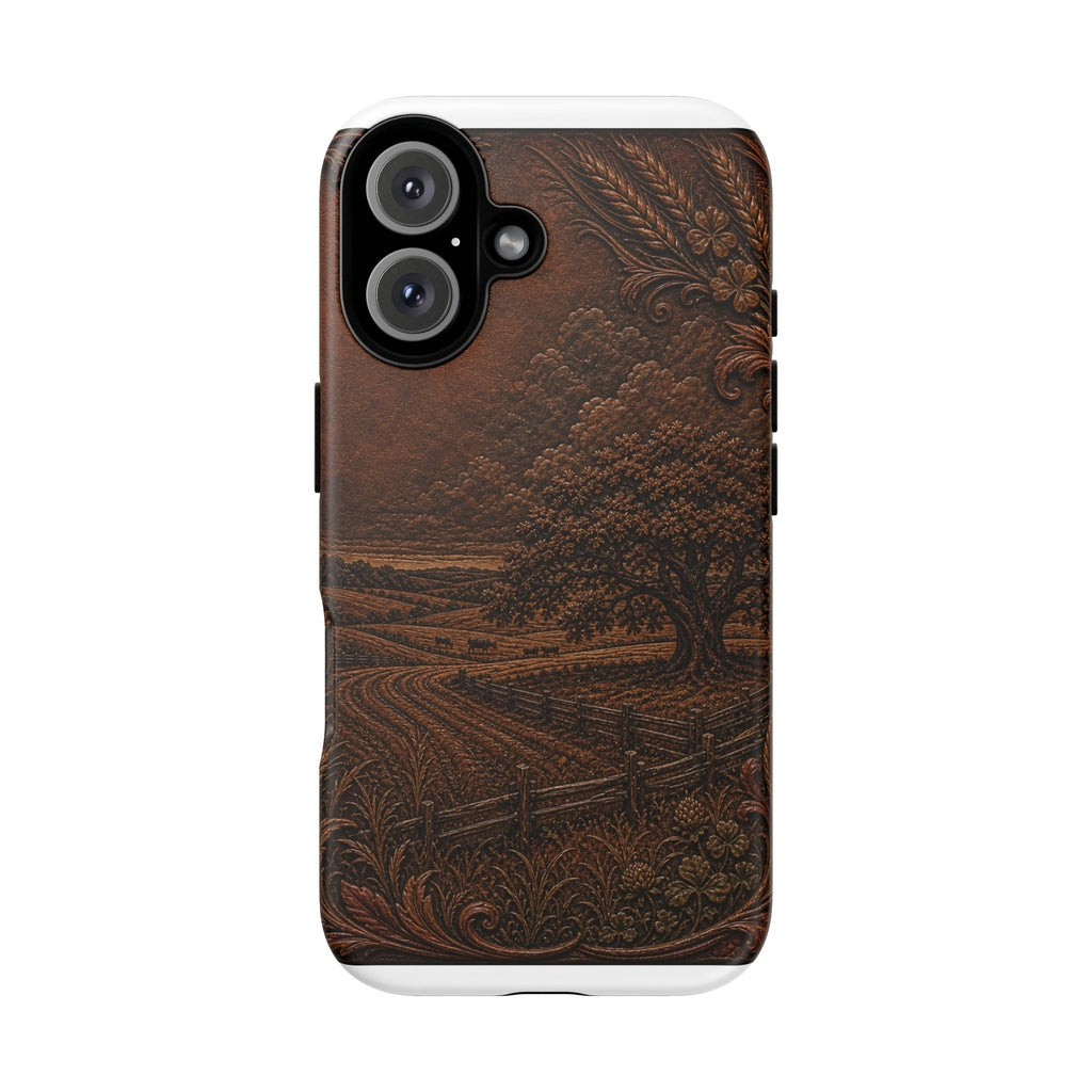 iPhone Case – Tooled Field Landscape | Tough Dual-Layer Case, iPhone 11–17
