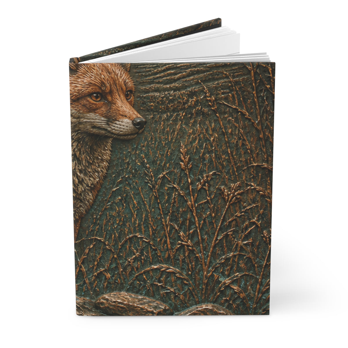 Fox Hardcover Lined Journal – Fox Beyond the Stone Wall Oxidized Copper | 150-Page Notebook, 5.75x8