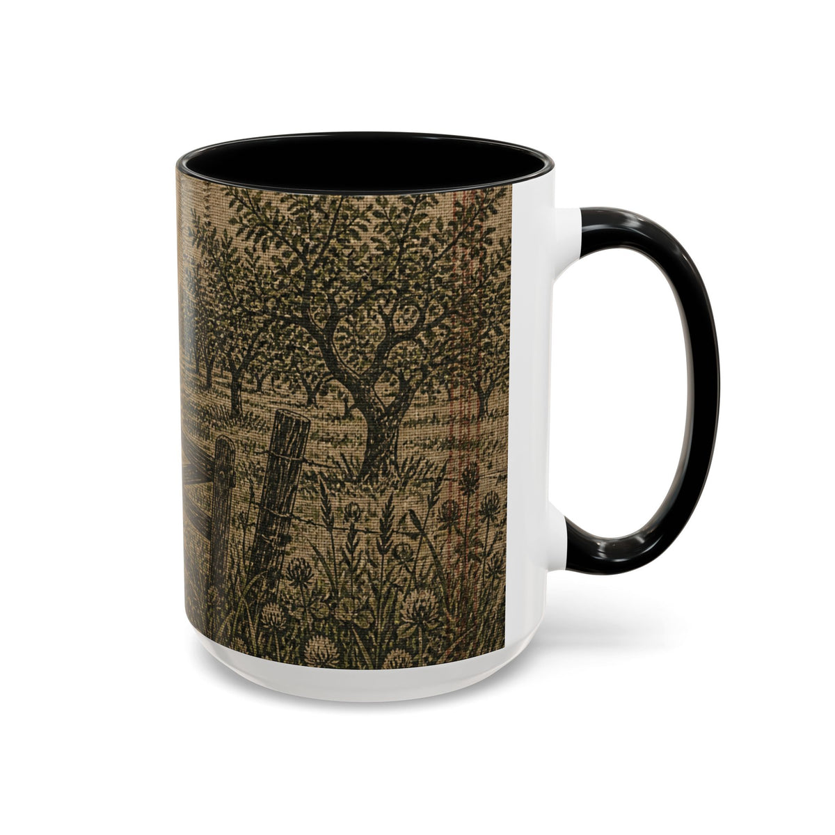Farmhouse Coffee Mug – Grain-Sack Orchard Gate | Ceramic Accent Mug, 11oz or 15oz