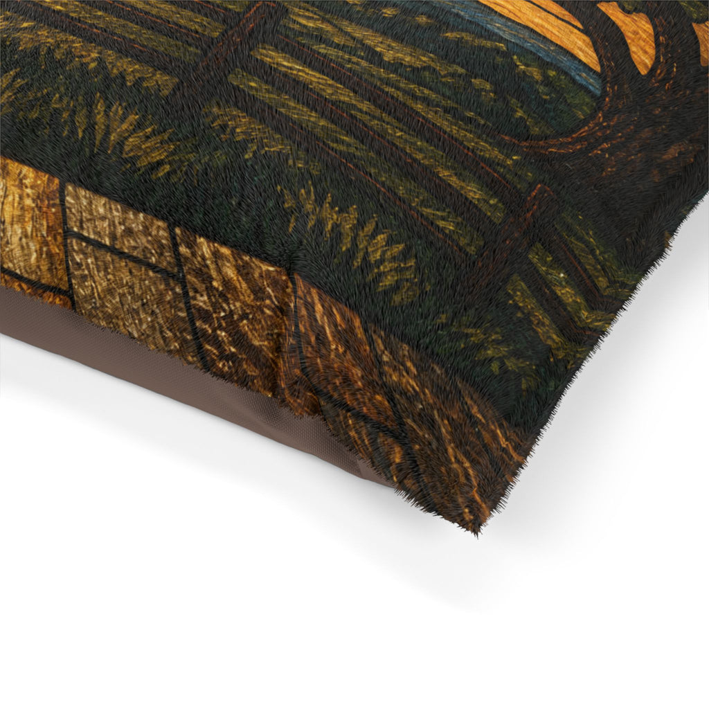 Washable Dog Bed – Stained Glass Porch Sunrise | Soft Fleece Pet Bed, 3 Sizes
