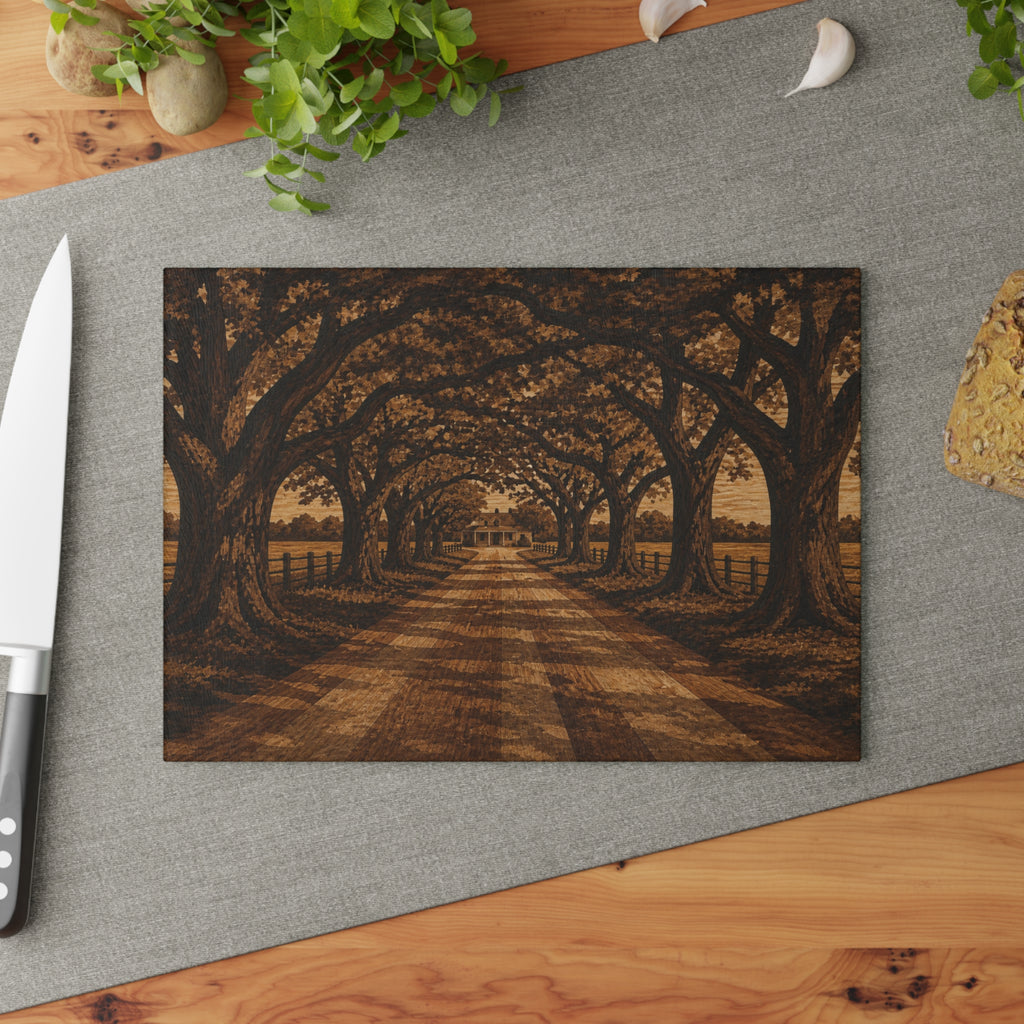 Glass Cutting Board – Marquetry Live-Oak Lane | Tempered Glass Charcuterie & Serving Board