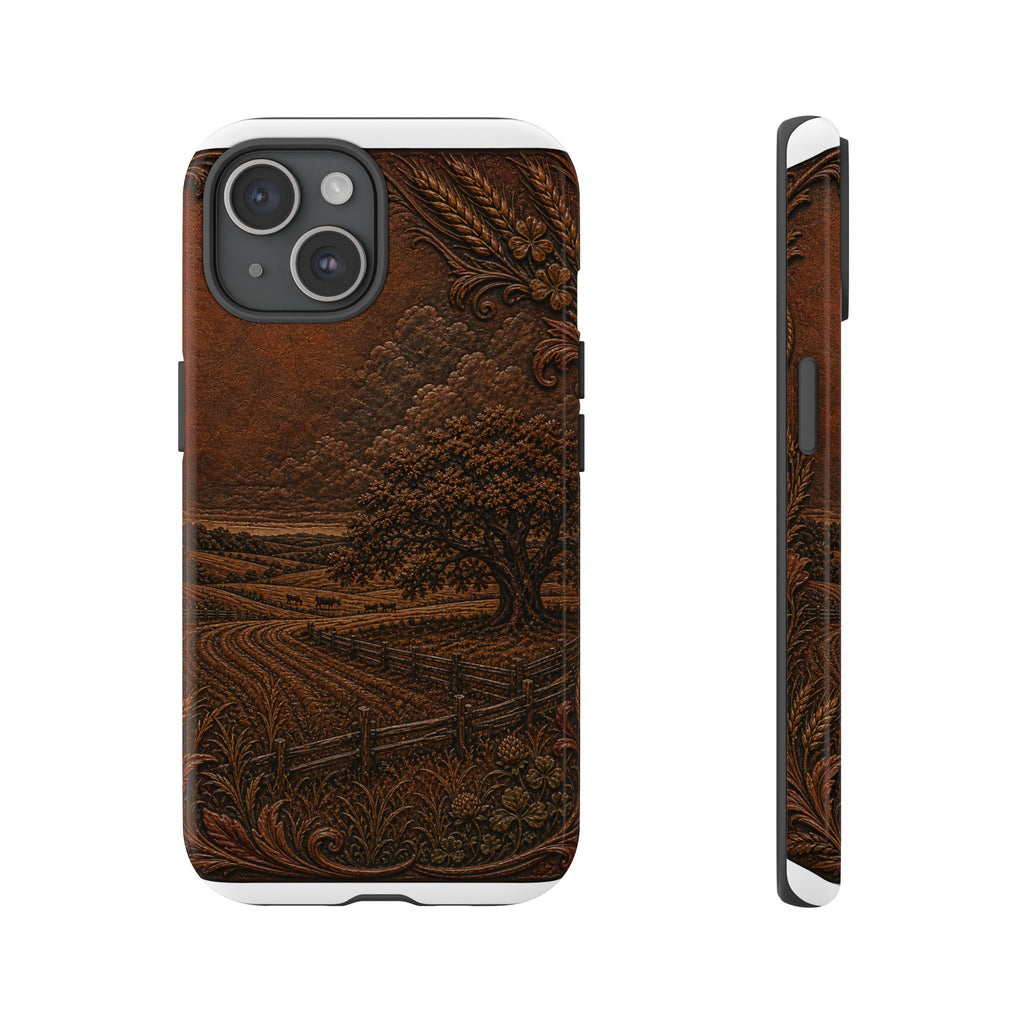 iPhone Case – Tooled Field Landscape | Tough Dual-Layer Case, iPhone 11–17