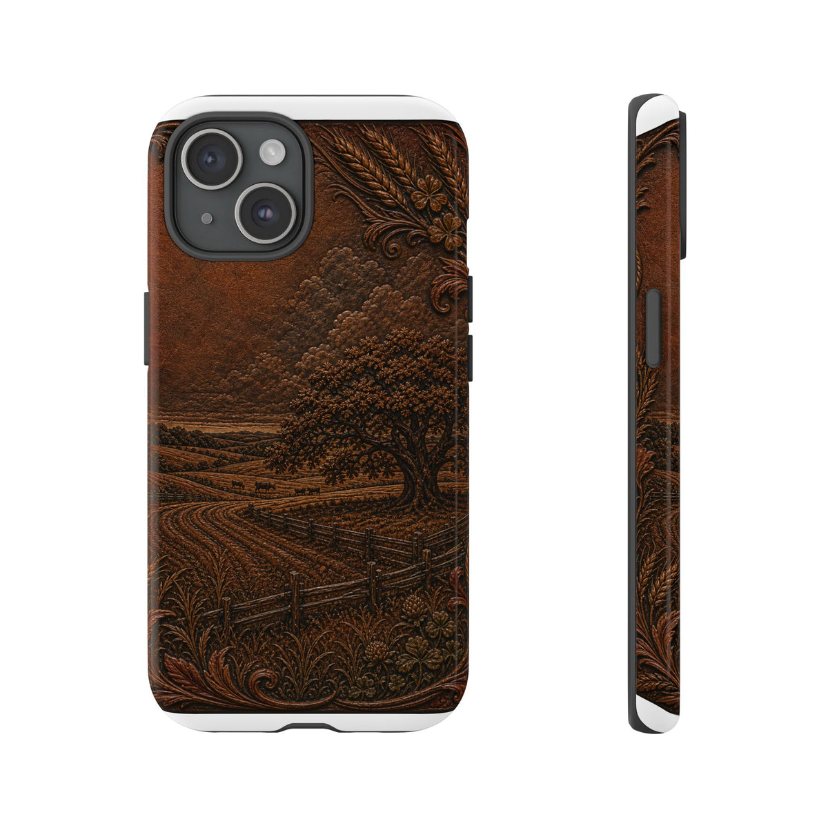 iPhone Case – Tooled Field Landscape | Tough Dual-Layer Case, iPhone 11–17