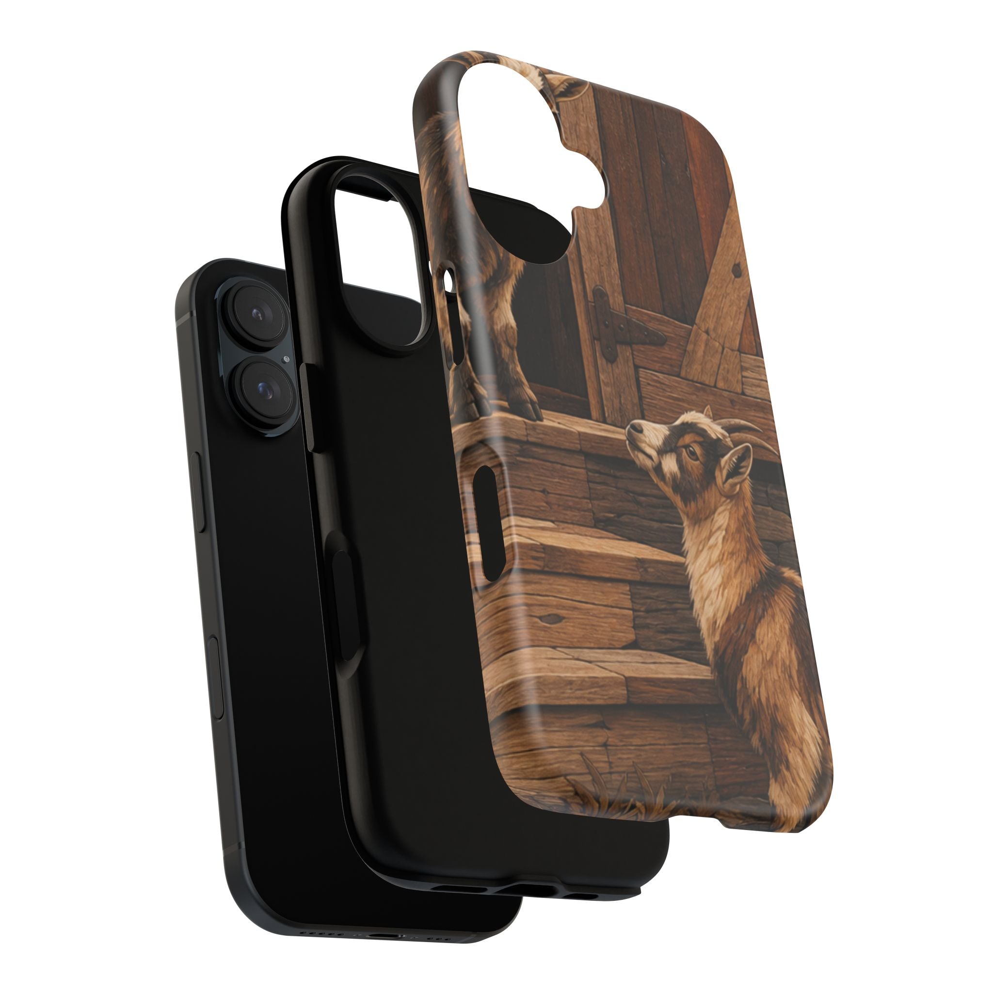 Goat iPhone Case – Pygmy Goats - Marquetry Barn Steps | Tough Dual-Layer Case, iPhone 11–17