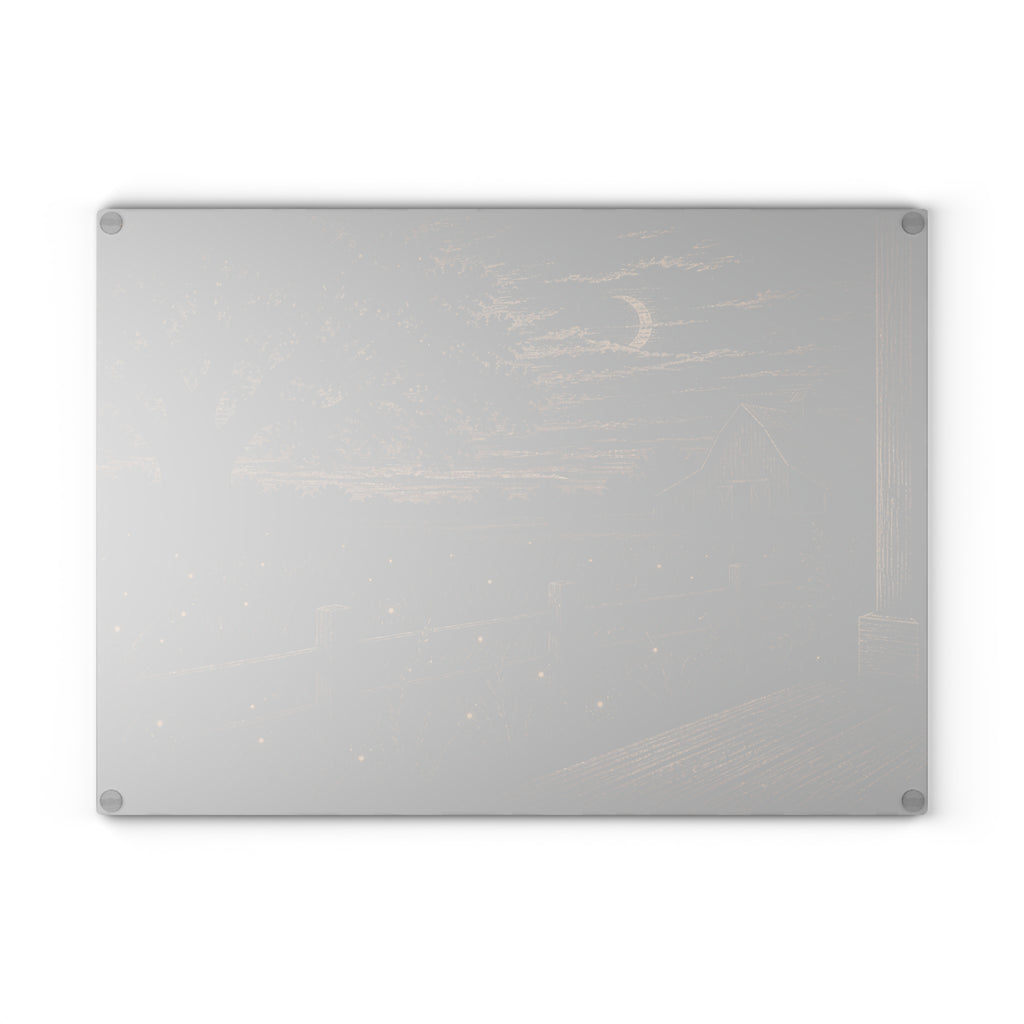 Firefly Glass Cutting Board – Night Linocut Fireflies | Tempered Glass Charcuterie & Serving Board