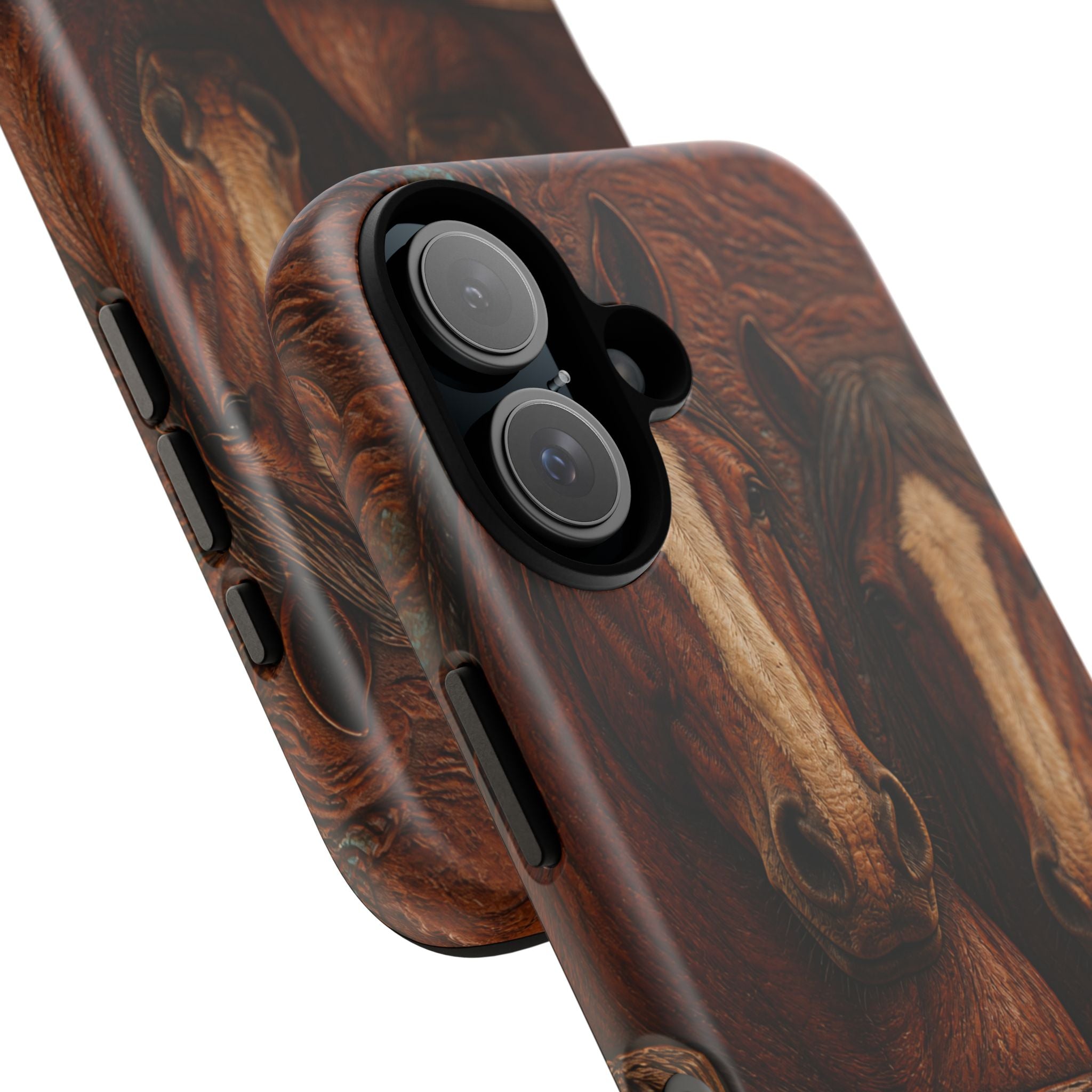 Draft Horse iPhone Case – Draft Horses at the Fence Tooled Leather | Tough Dual-Layer Case, iPhone 11–17
