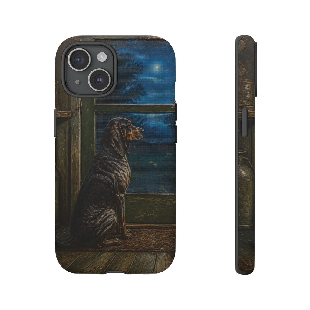 Coonhound Dog iPhone Case – Coonhound at the Screen Door Painted Tin | Tough Dual-Layer Case, iPhone 11–17