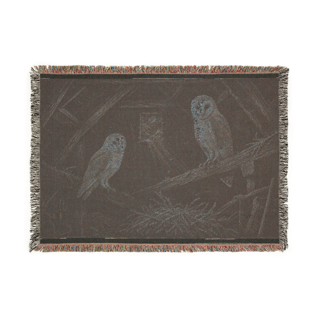 Barn Owl Woven Blanket – Barn Owls in the Rafters Velvet Needlepoint | Cotton Wall Tapestry Throw, 52x37