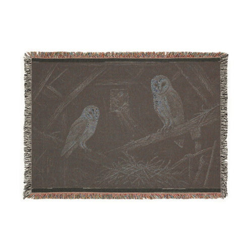 Barn Owl Woven Blanket – Barn Owls in the Rafters Velvet Needlepoint | Cotton Wall Tapestry Throw, 52x37
