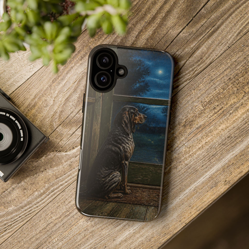 Coonhound Dog iPhone Case – Coonhound at the Screen Door Painted Tin | Tough Dual-Layer Case, iPhone 11–17