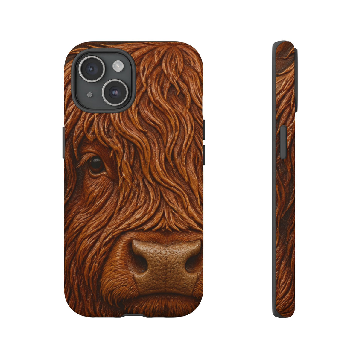 Highland Cow iPhone Case – Mini Highland - Tooled Leather Portrait | Tough Dual-Layer Case, iPhone 11–17