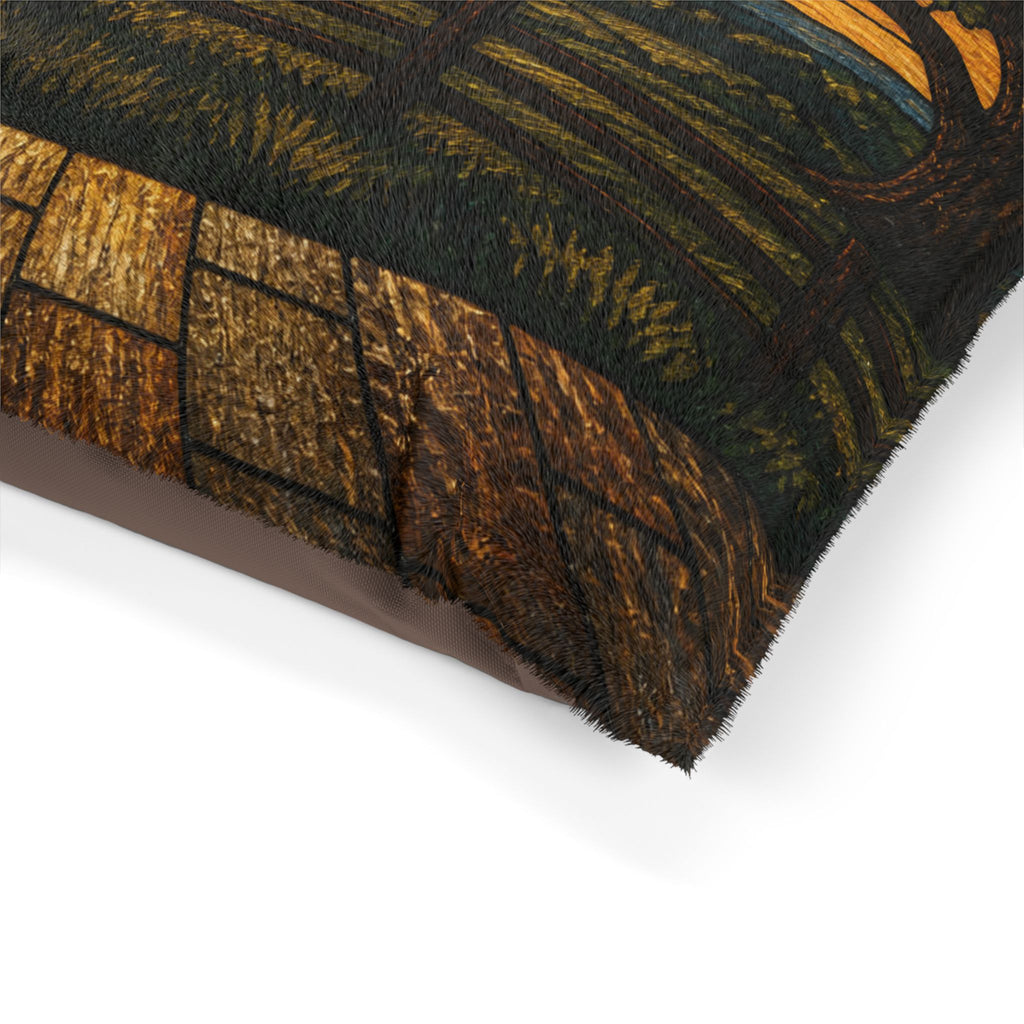 Washable Dog Bed – Stained Glass Porch Sunrise | Soft Fleece Pet Bed, 3 Sizes